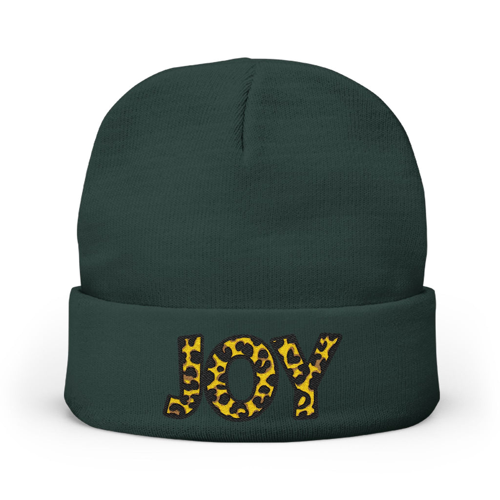Leopard Print JOY Embroidered Knit Beanie | Animal Print Winter Hat