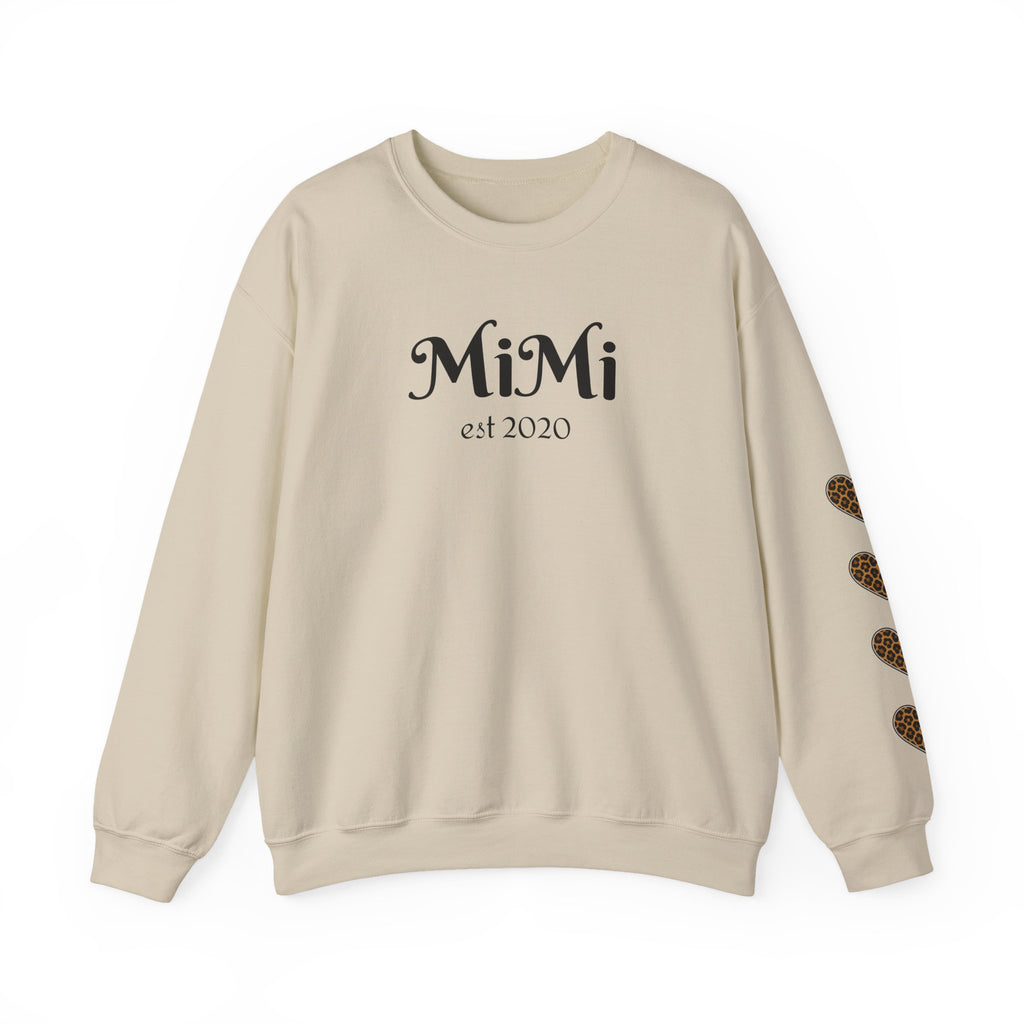 Mimi Personalized Crewneck Sweatshirt —  Leopard Heart Sleeve Design