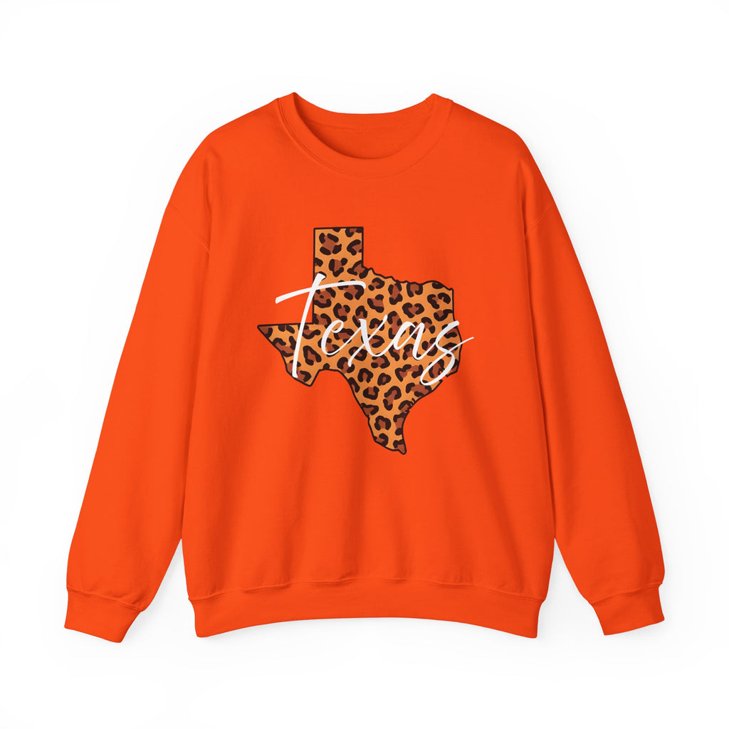 Leopard Print Texas Sweatshirt, Animal Print Pullover, Unisex Crewneck, Texas Gift, Cozy Leopard Sweatshirt, Wildlife Lover