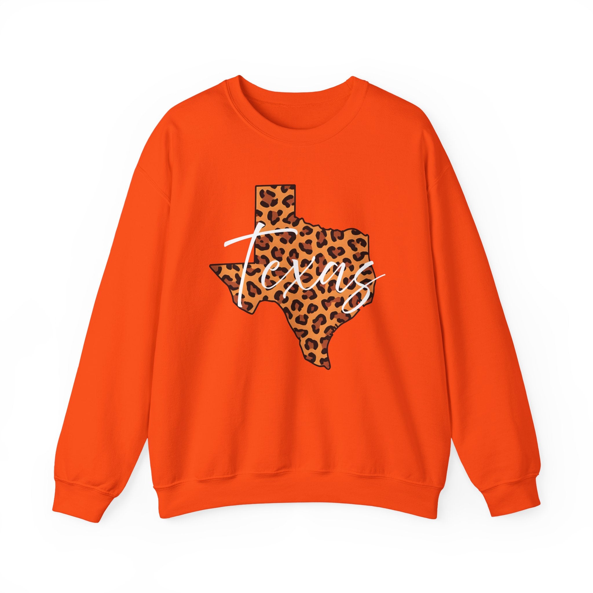 Leopard Print Texas Sweatshirt, Animal Print Pullover, Unisex Crewneck, Texas Gift, Cozy Leopard Sweatshirt, Wildlife Lover