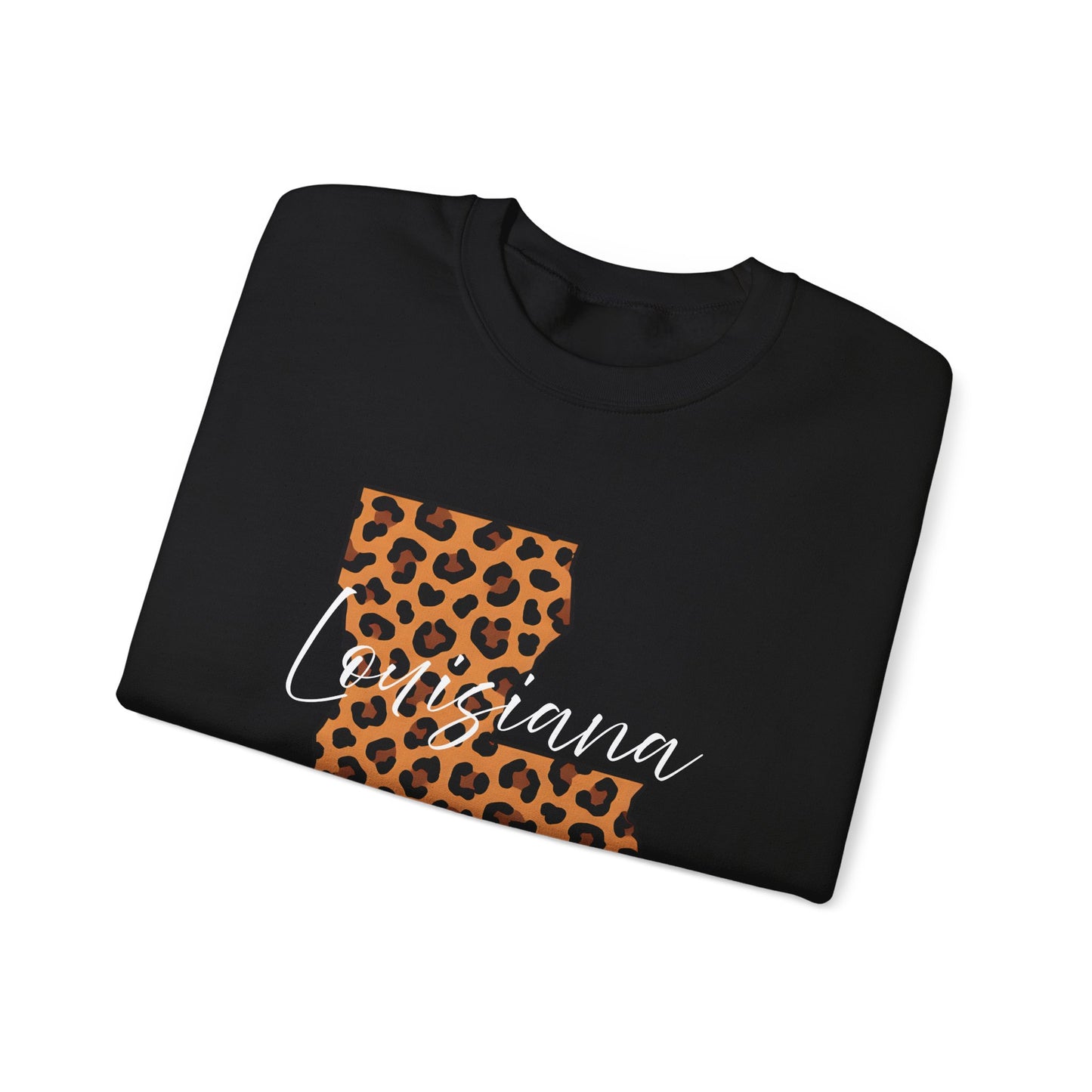 Leopard Print Louisiana Sweatshirt, Animal Print Pullover, Unisex Crewneck, Louisiana Gift, Cozy Leopard Sweatshirt, Wildlife Lover