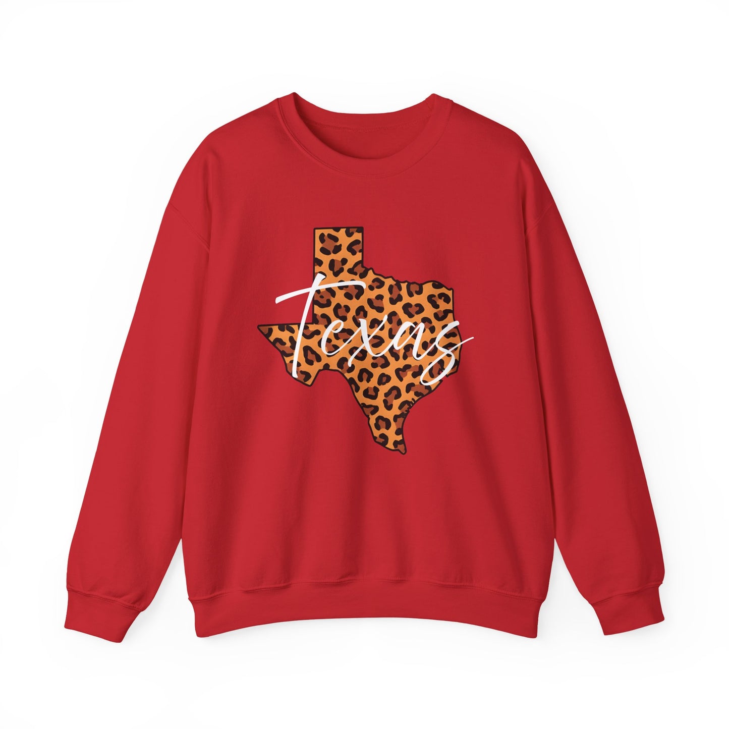 Leopard Print Texas Sweatshirt, Animal Print Pullover, Unisex Crewneck, Texas Gift, Cozy Leopard Sweatshirt, Wildlife Lover