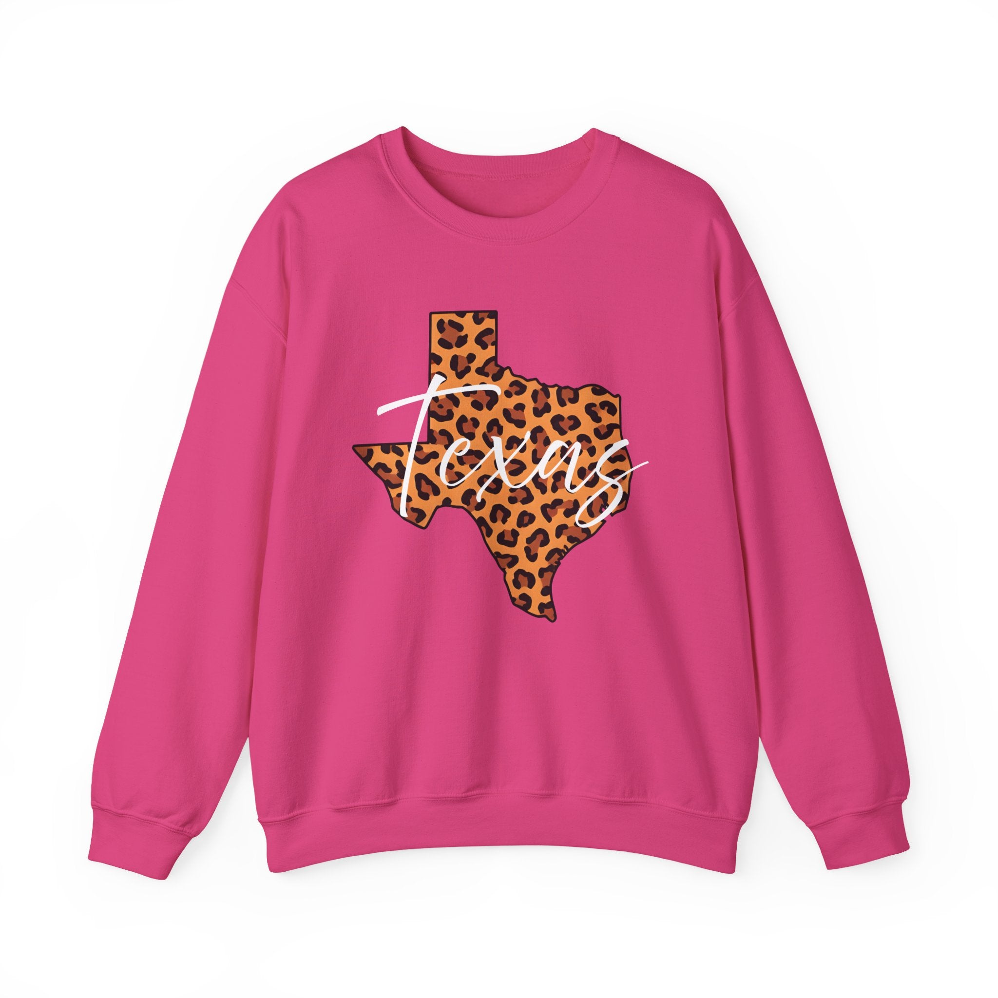 Leopard Print Texas Sweatshirt, Animal Print Pullover, Unisex Crewneck, Texas Gift, Cozy Leopard Sweatshirt, Wildlife Lover