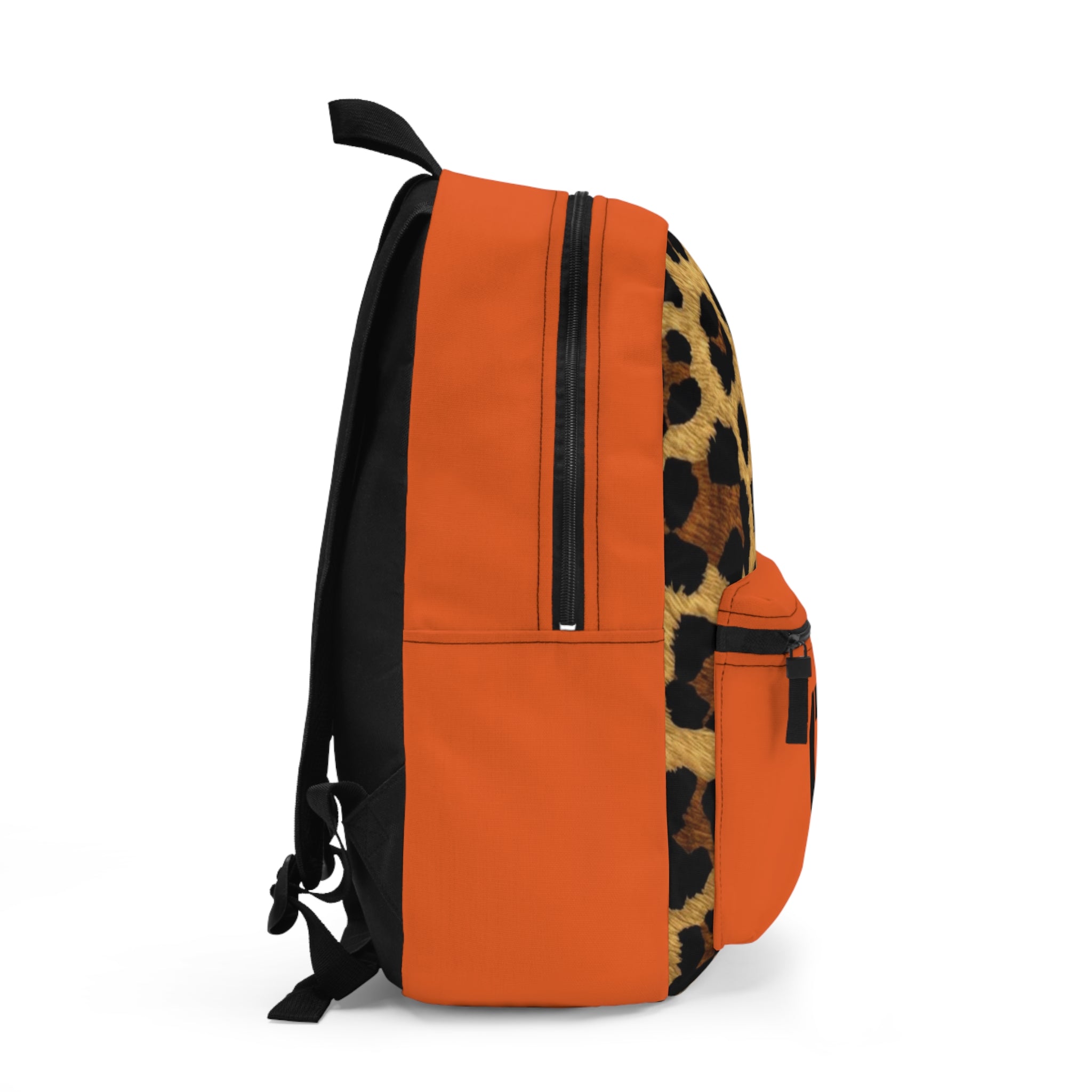 Leopard Print Pocket Backpack | Canvas Bag - Orange