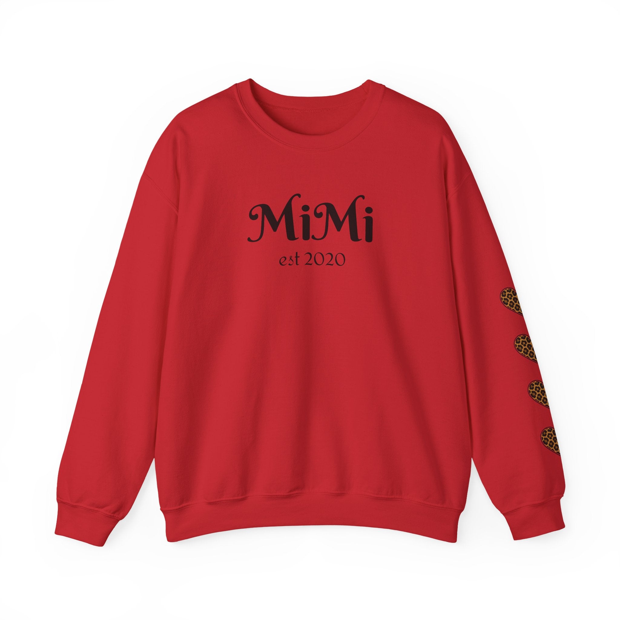 Mimi Personalized Crewneck Sweatshirt —  Leopard Heart Sleeve Design