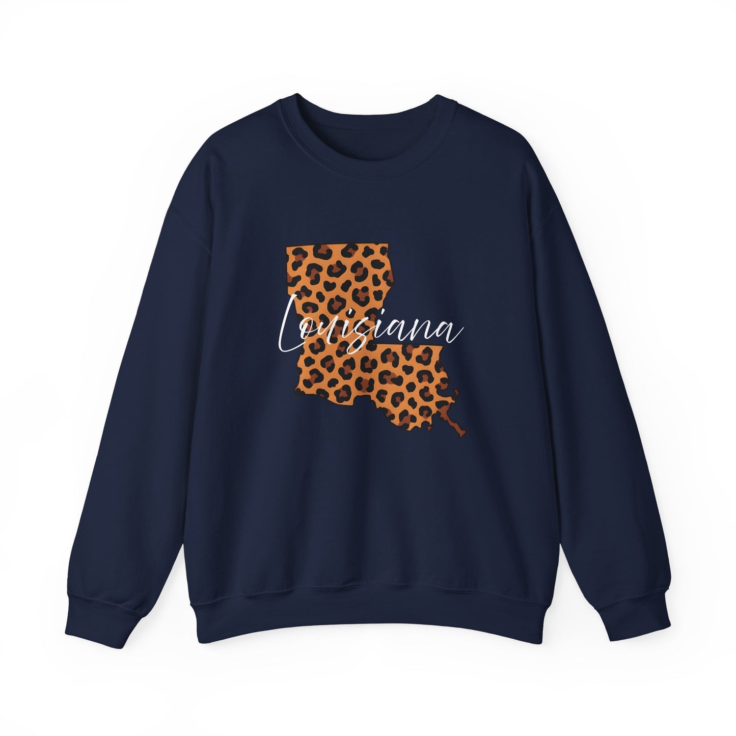 Leopard Print Louisiana Sweatshirt, Animal Print Pullover, Unisex Crewneck, Louisiana Gift, Cozy Leopard Sweatshirt, Wildlife Lover