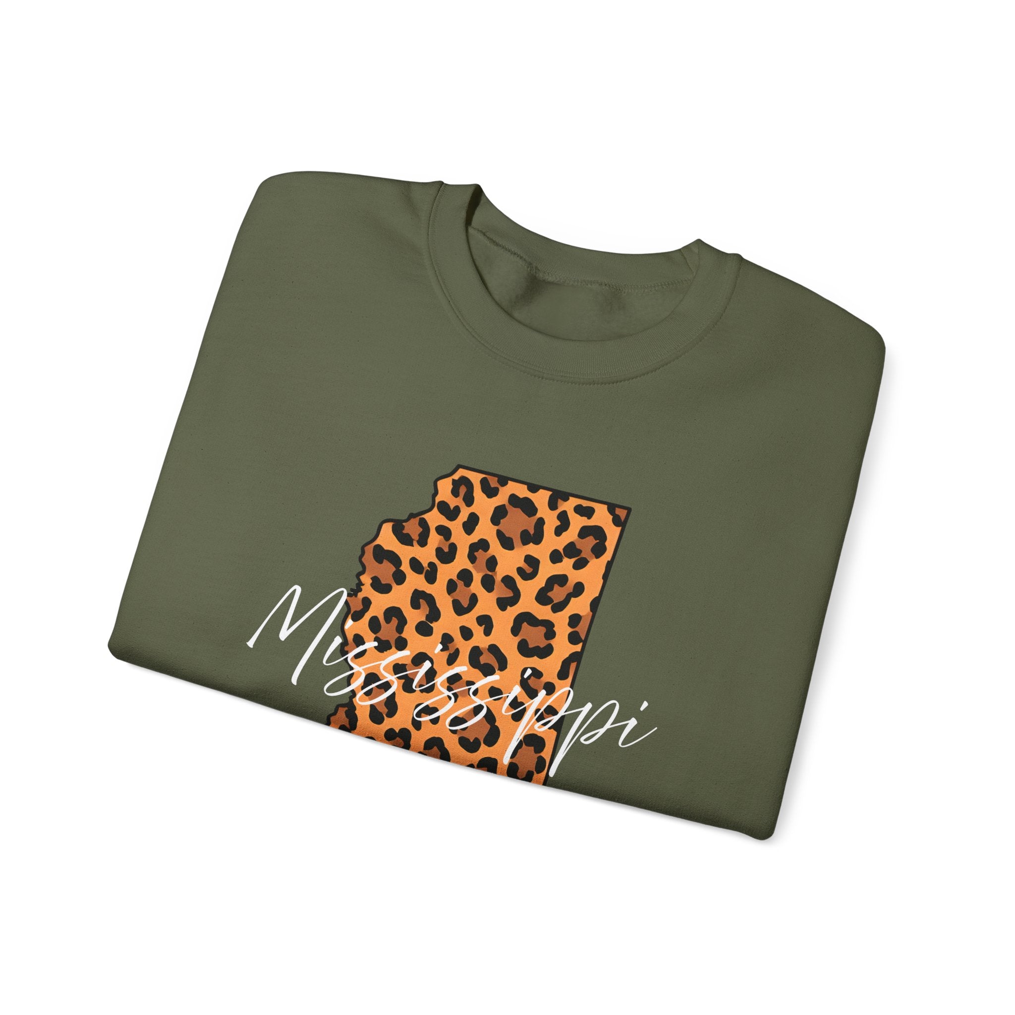 Leopard Print Mississippi Sweatshirt, Animal Print Pullover, Unisex Crewneck, Mississippi Gift, Cozy Leopard Sweatshirt