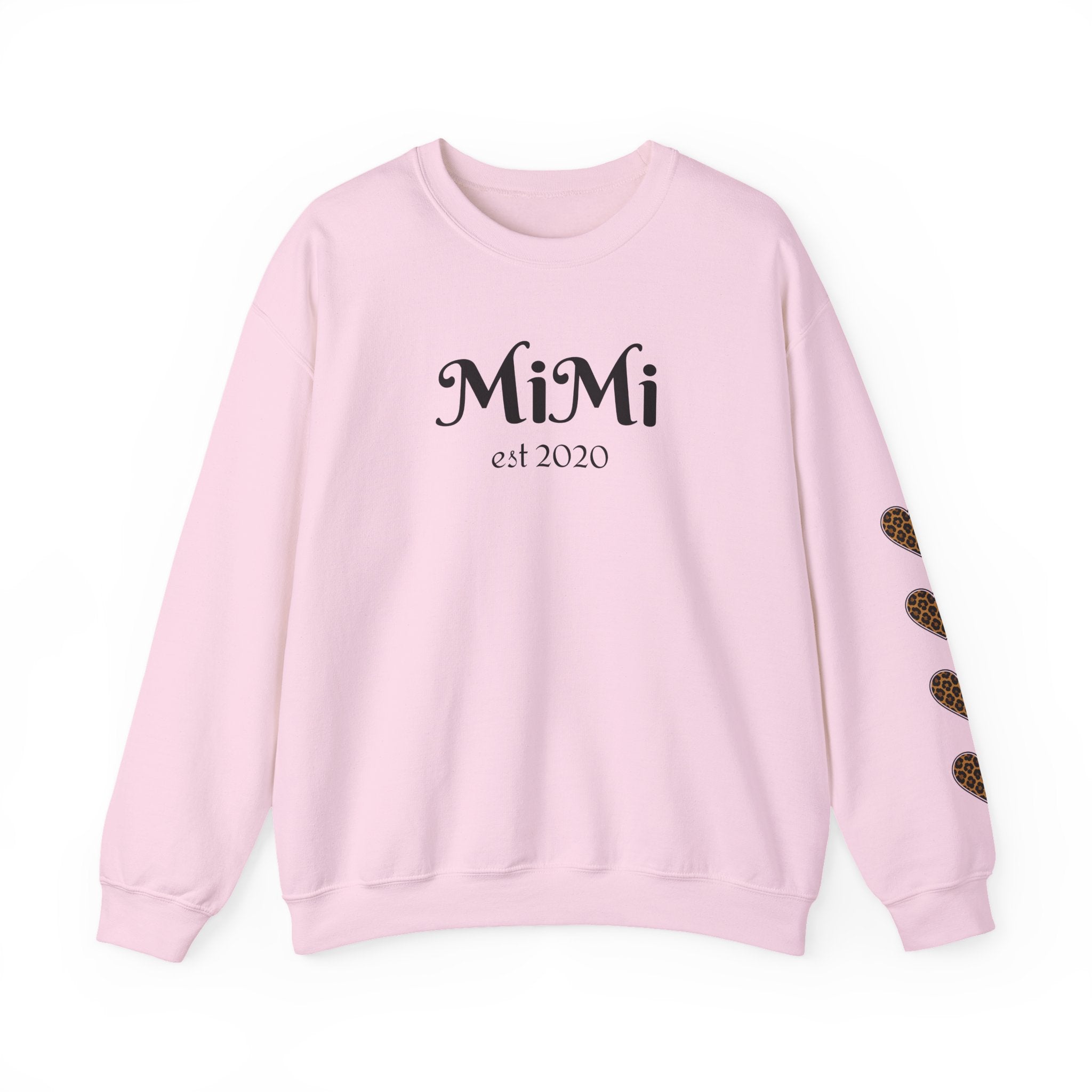 Mimi Personalized Crewneck Sweatshirt —  Leopard Heart Sleeve Design