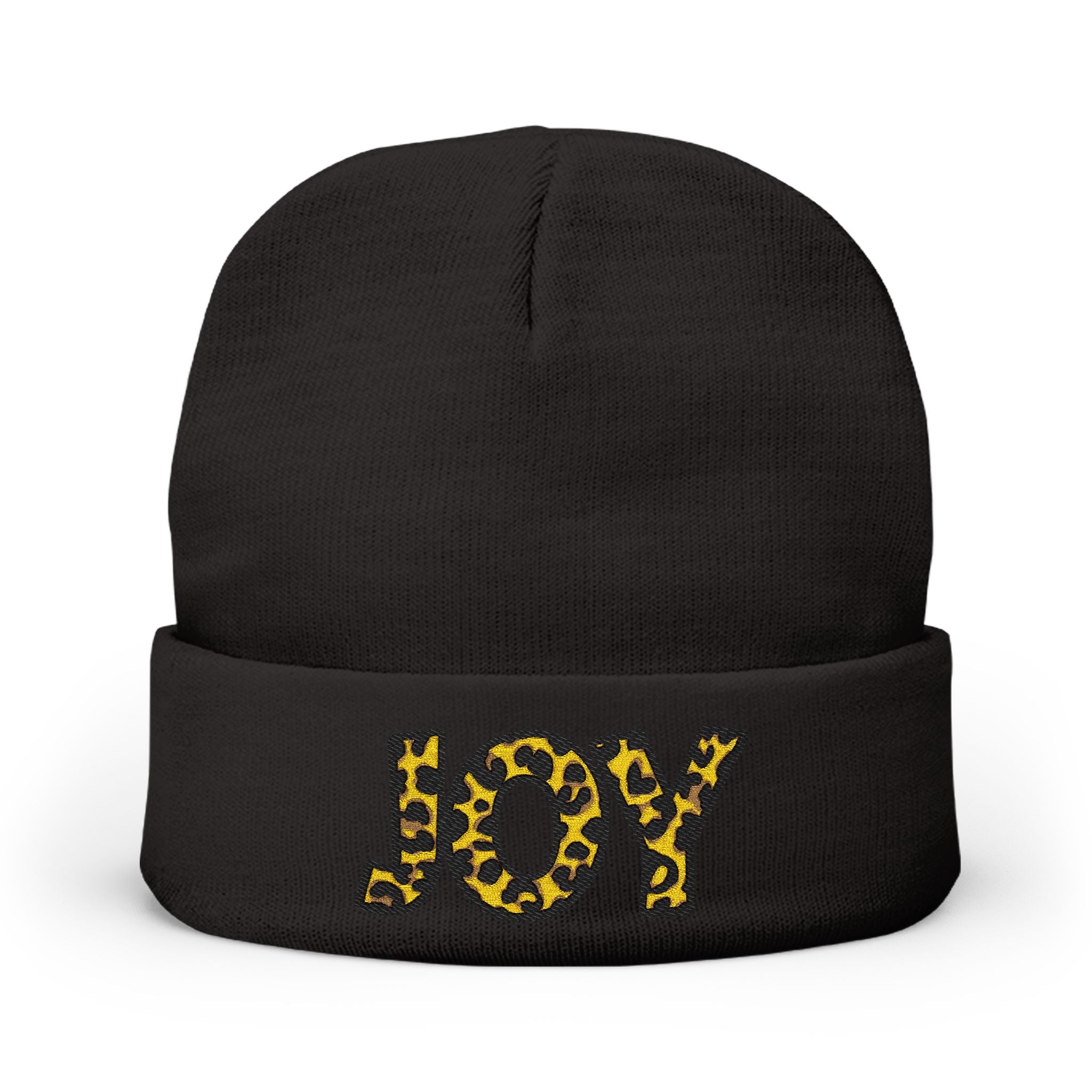 Leopard Print JOY Embroidered Knit Beanie | Animal Print Winter Hat