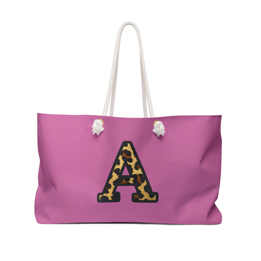 Leopard Initial Weekender Bag | Pink Monogram Tote
