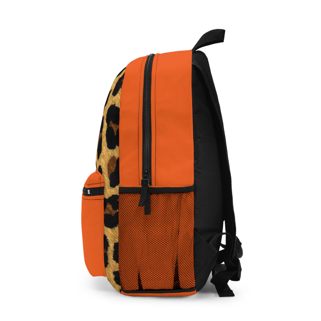Leopard Print Pocket Backpack | Canvas Bag - Orange