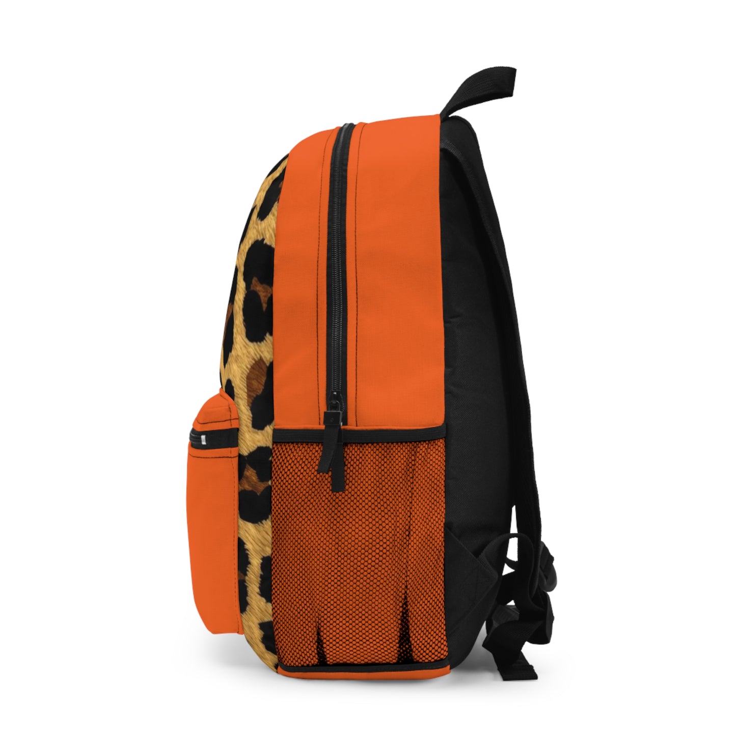 Leopard Print Pocket Backpack | Canvas Bag - Orange