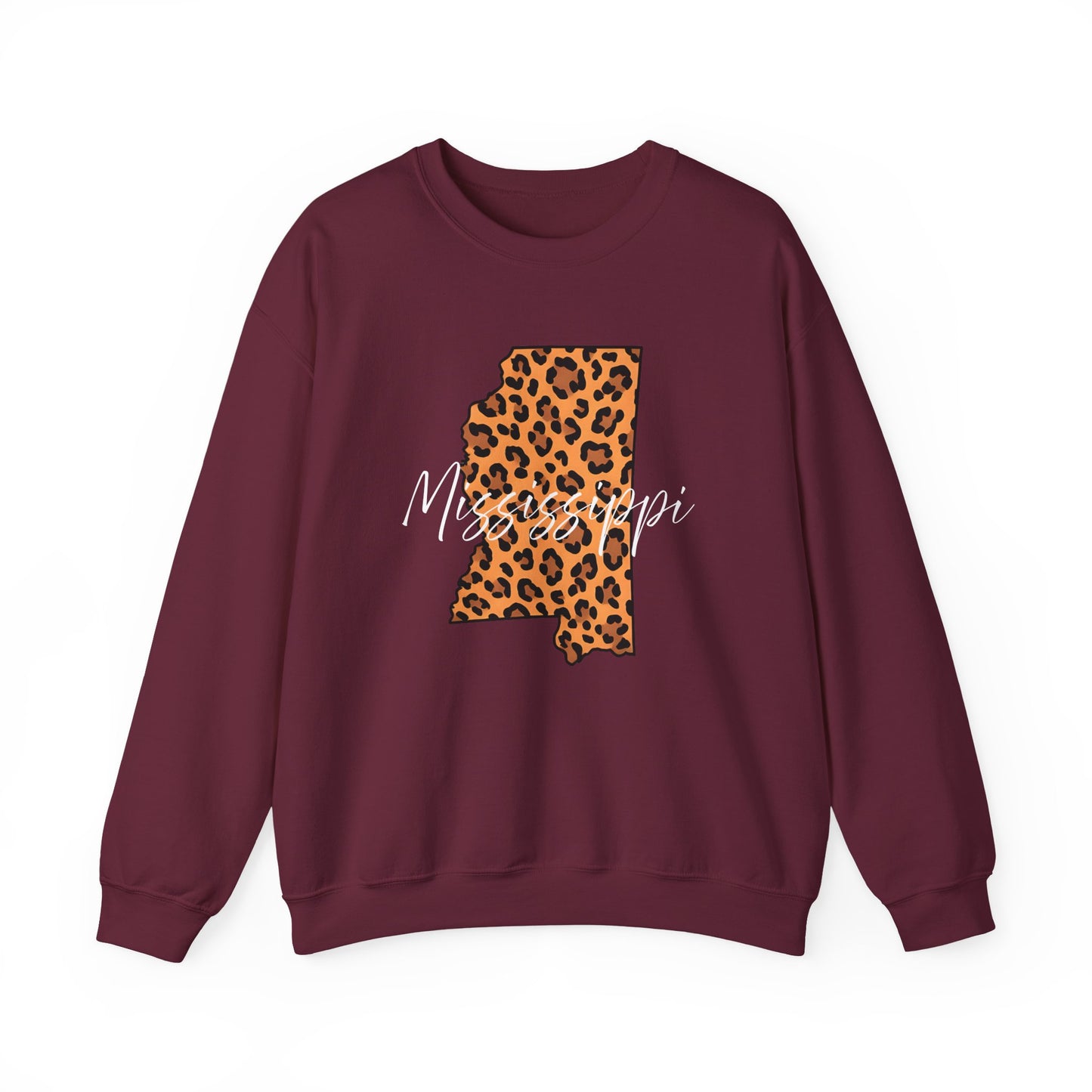 Leopard Print Mississippi Sweatshirt, Animal Print Pullover, Unisex Crewneck, Mississippi Gift, Cozy Leopard Sweatshirt