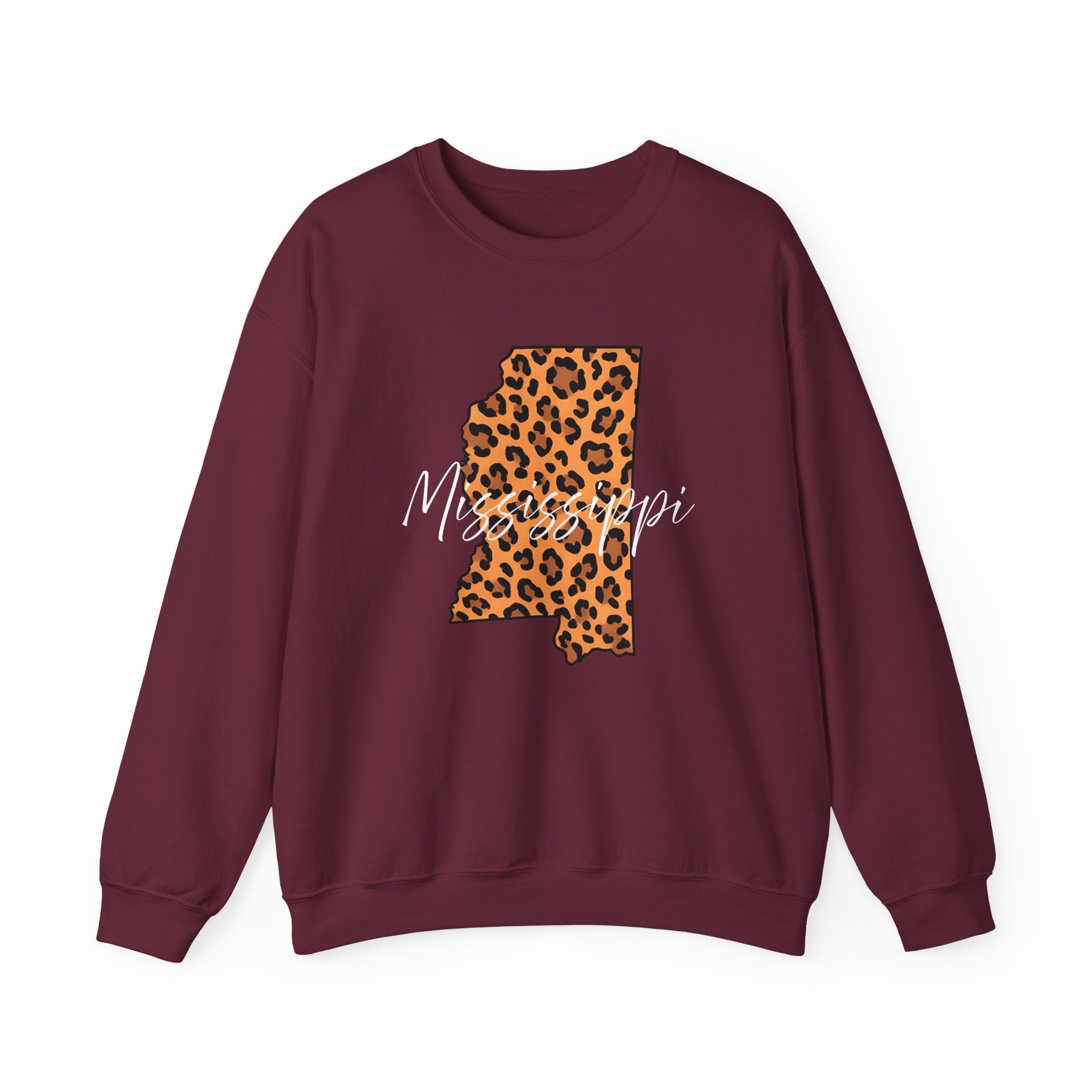 Leopard Print Mississippi Sweatshirt, Animal Print Pullover, Unisex Crewneck, Mississippi Gift, Cozy Leopard Sweatshirt