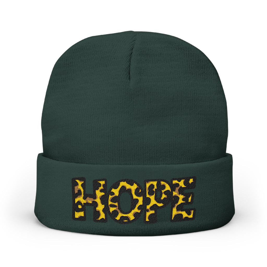 Leopard Print HOPE Embroidered Knit Beanie | Animal Print Winter Hat