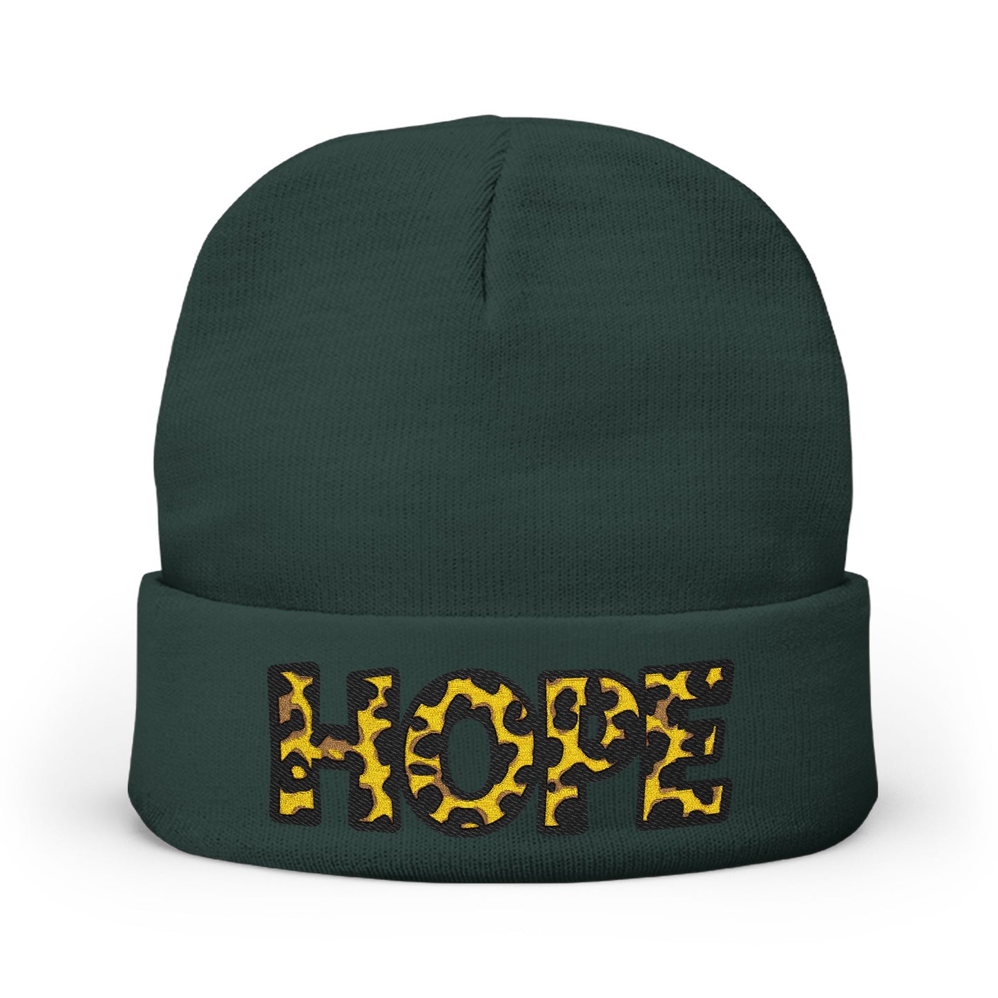 Leopard Print HOPE Embroidered Knit Beanie | Animal Print Winter Hat