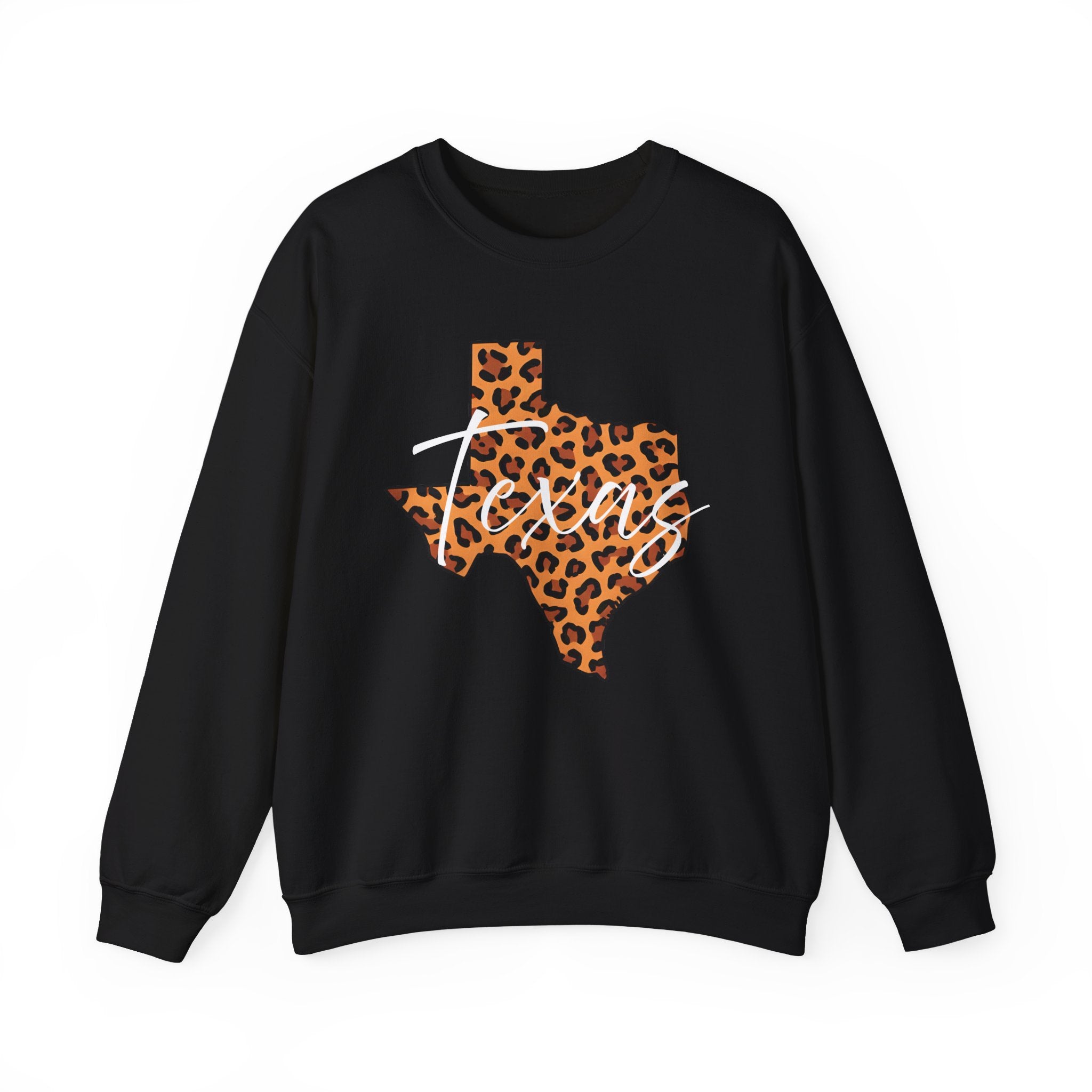 Leopard Print Texas Sweatshirt, Animal Print Pullover, Unisex Crewneck, Texas Gift, Cozy Leopard Sweatshirt, Wildlife Lover
