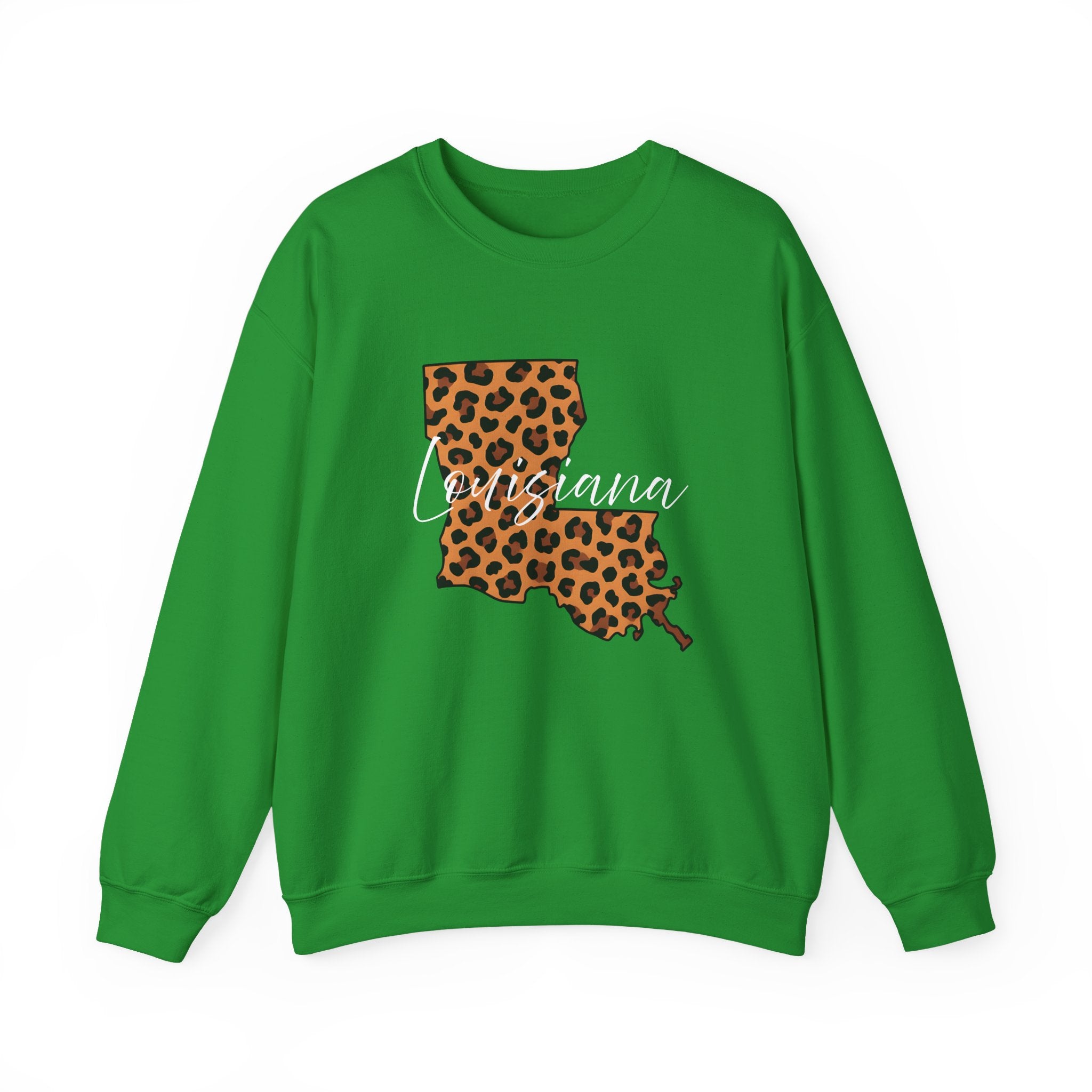 Leopard Print Louisiana Sweatshirt, Animal Print Pullover, Unisex Crewneck, Louisiana Gift, Cozy Leopard Sweatshirt, Wildlife Lover