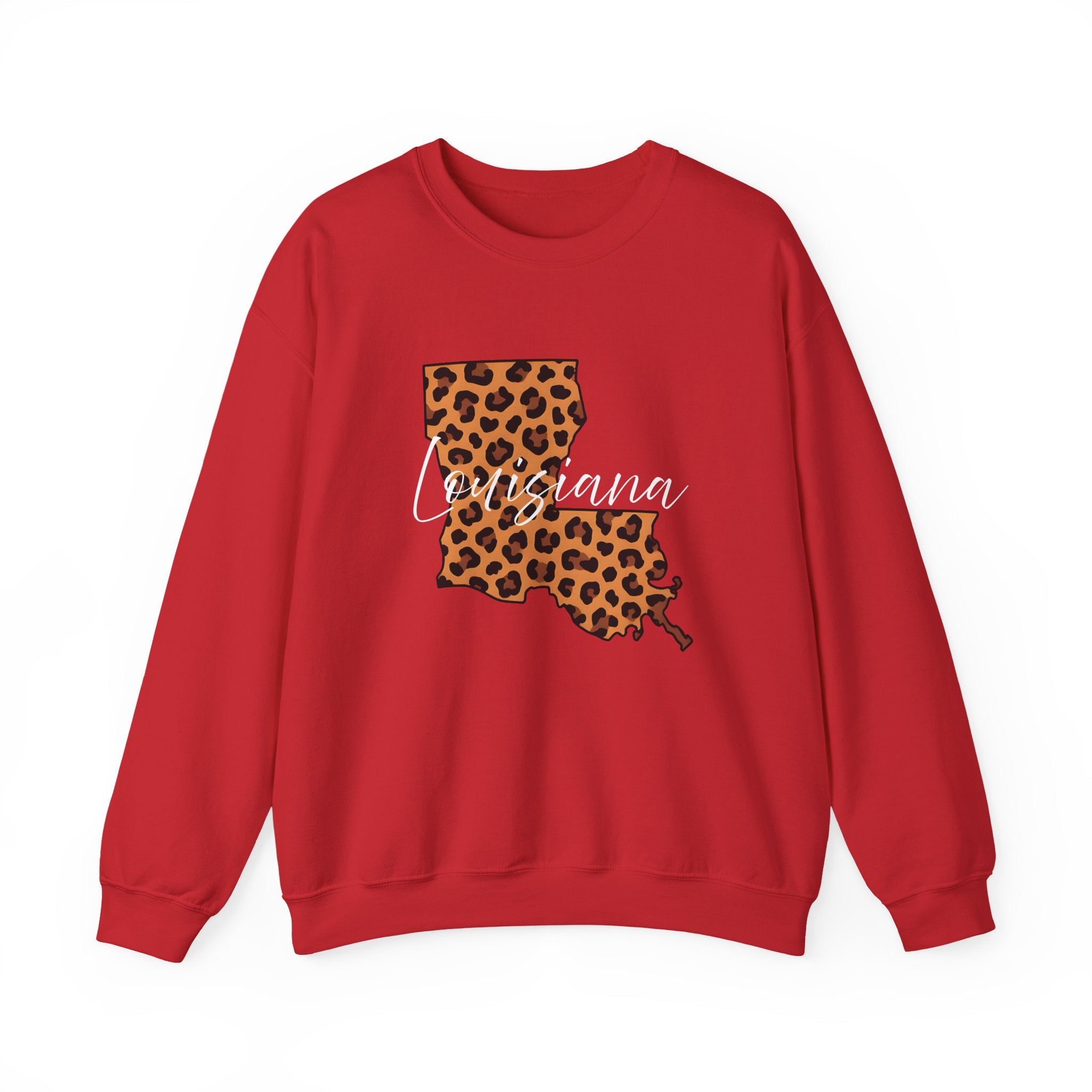 Leopard Print Louisiana Sweatshirt, Animal Print Pullover, Unisex Crewneck, Louisiana Gift, Cozy Leopard Sweatshirt, Wildlife Lover