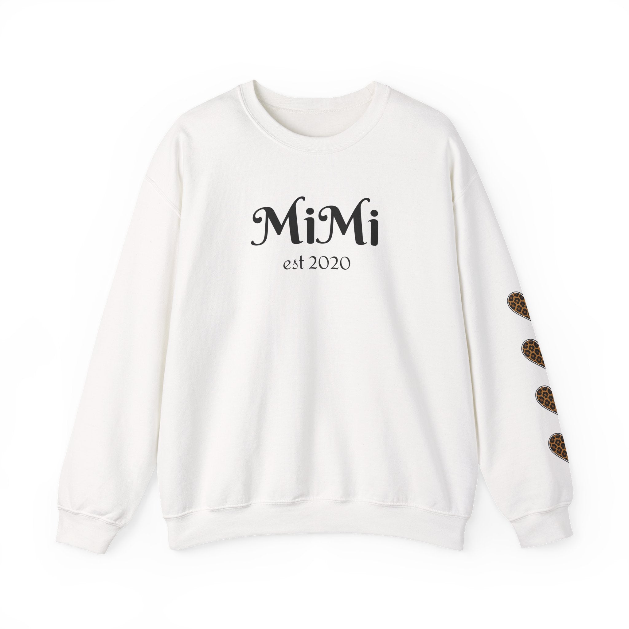 Mimi Personalized Crewneck Sweatshirt —  Leopard Heart Sleeve Design