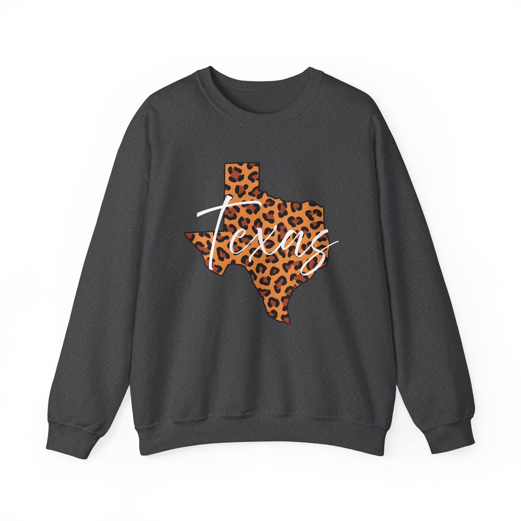 Leopard Print Texas Sweatshirt, Animal Print Pullover, Unisex Crewneck, Texas Gift, Cozy Leopard Sweatshirt, Wildlife Lover