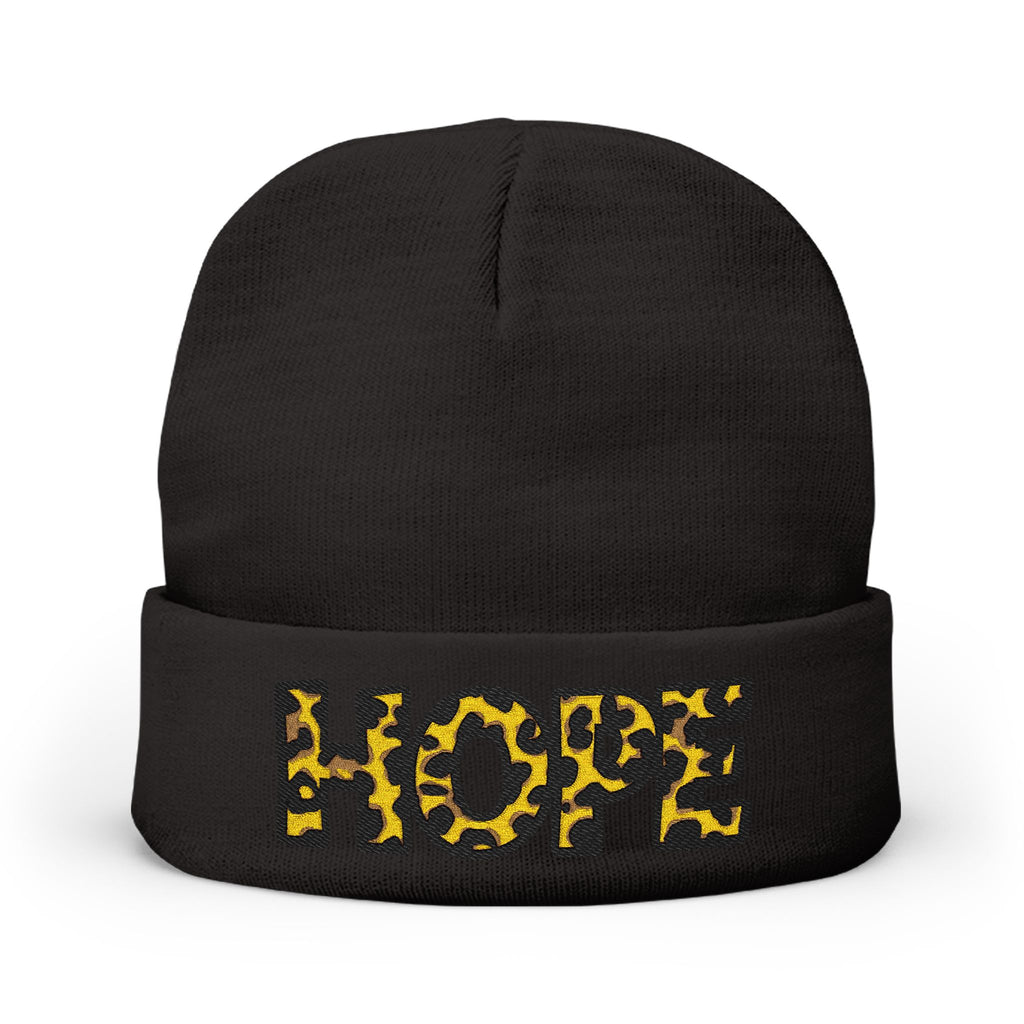 Leopard Print HOPE Embroidered Knit Beanie | Animal Print Winter Hat