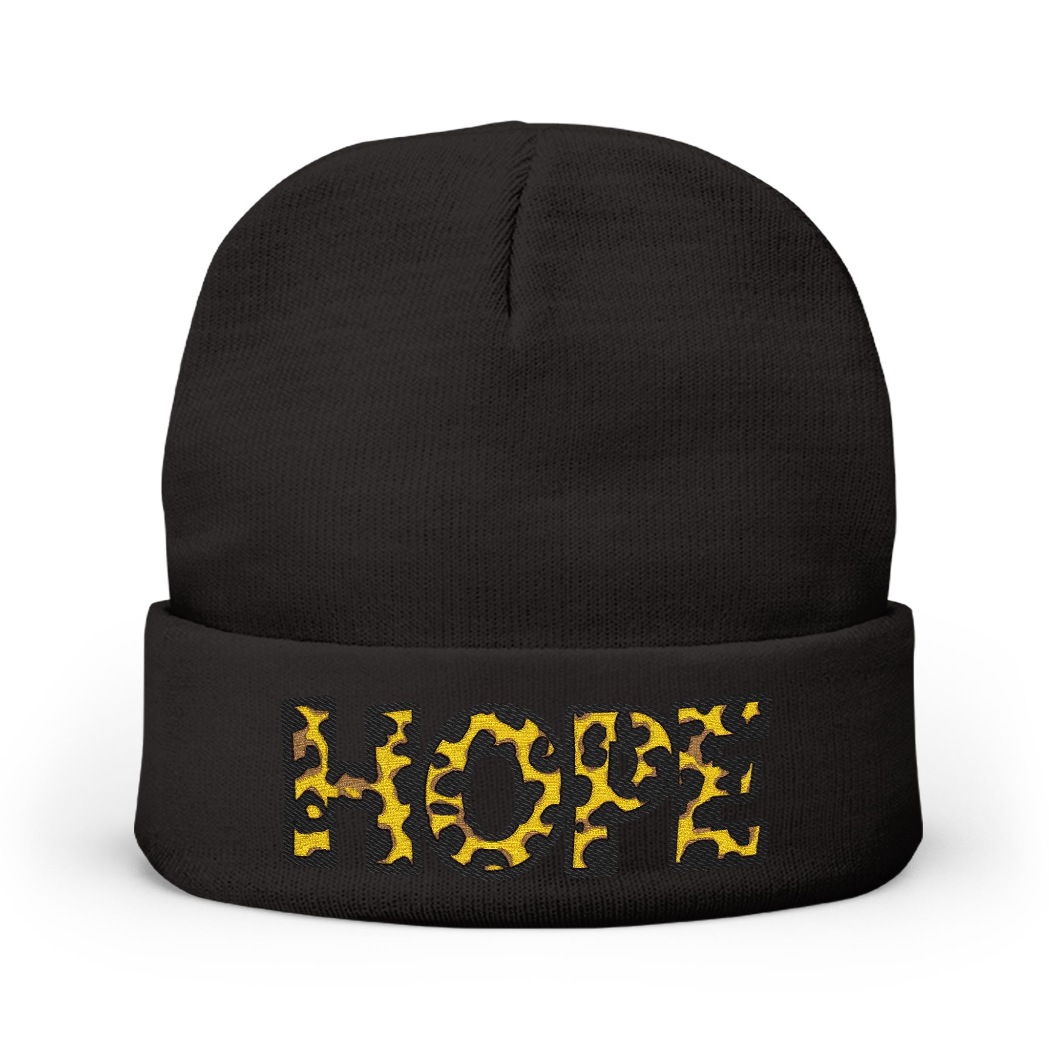 Leopard Print HOPE Embroidered Knit Beanie | Animal Print Winter Hat