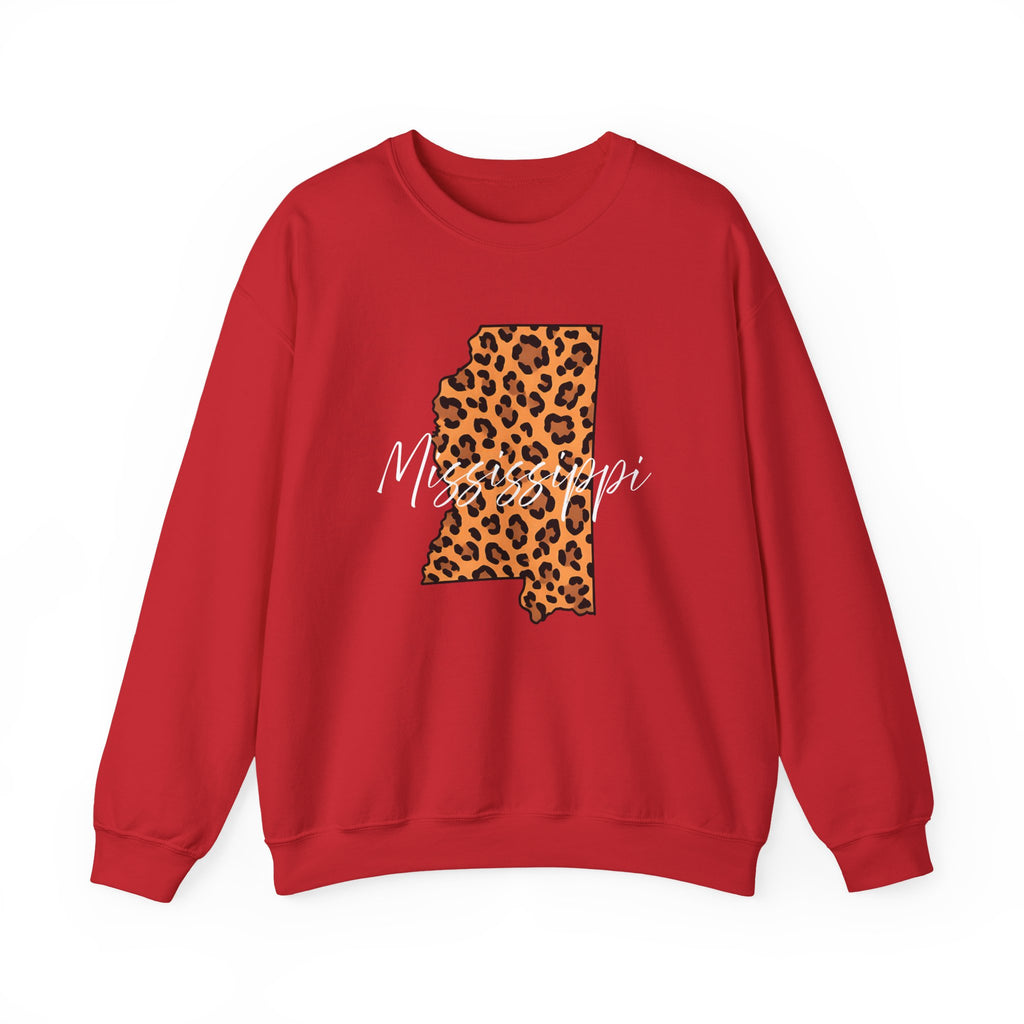 Leopard Print Mississippi Sweatshirt, Animal Print Pullover, Unisex Crewneck, Mississippi Gift, Cozy Leopard Sweatshirt