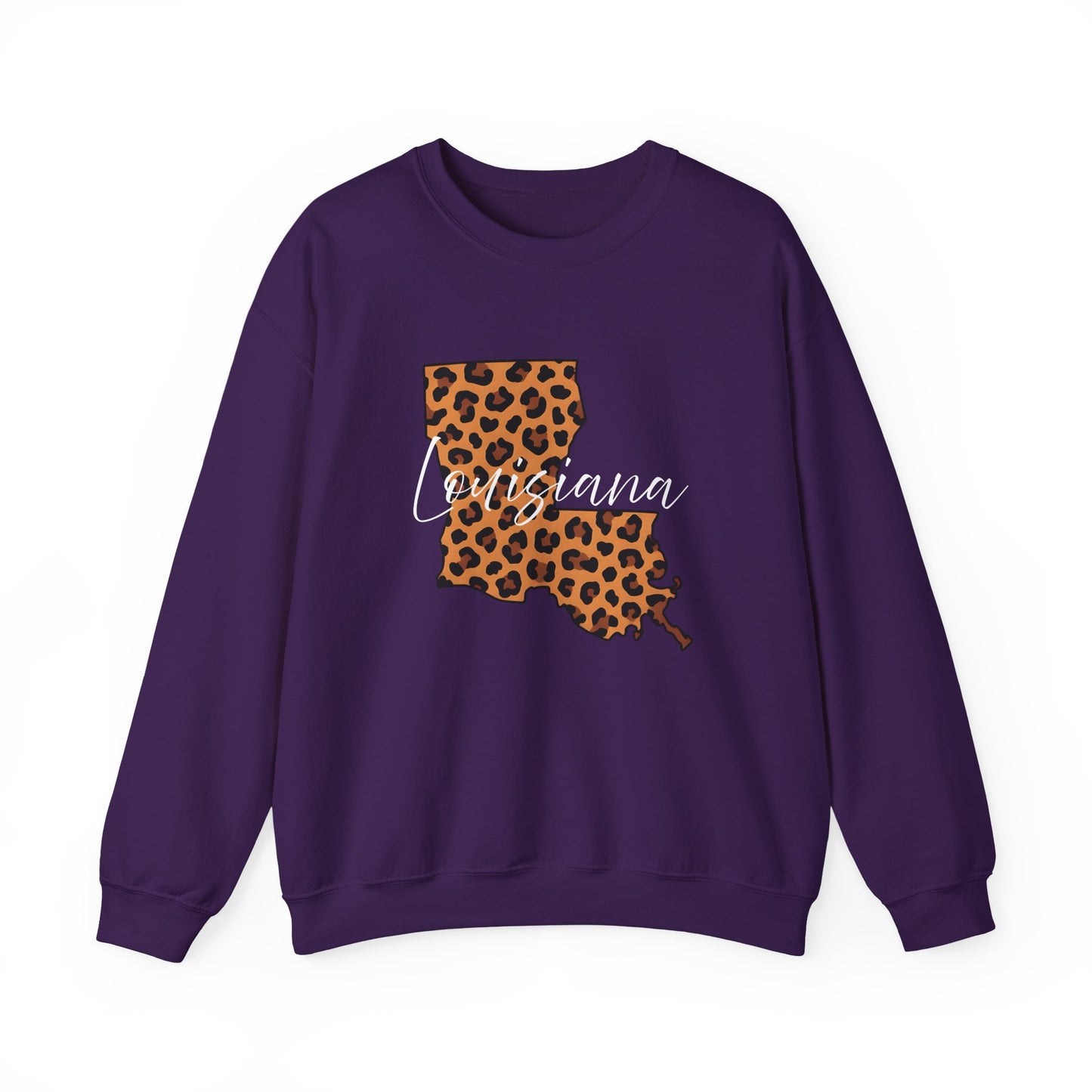 Leopard Print Louisiana Sweatshirt, Animal Print Pullover, Unisex Crewneck, Louisiana Gift, Cozy Leopard Sweatshirt, Wildlife Lover
