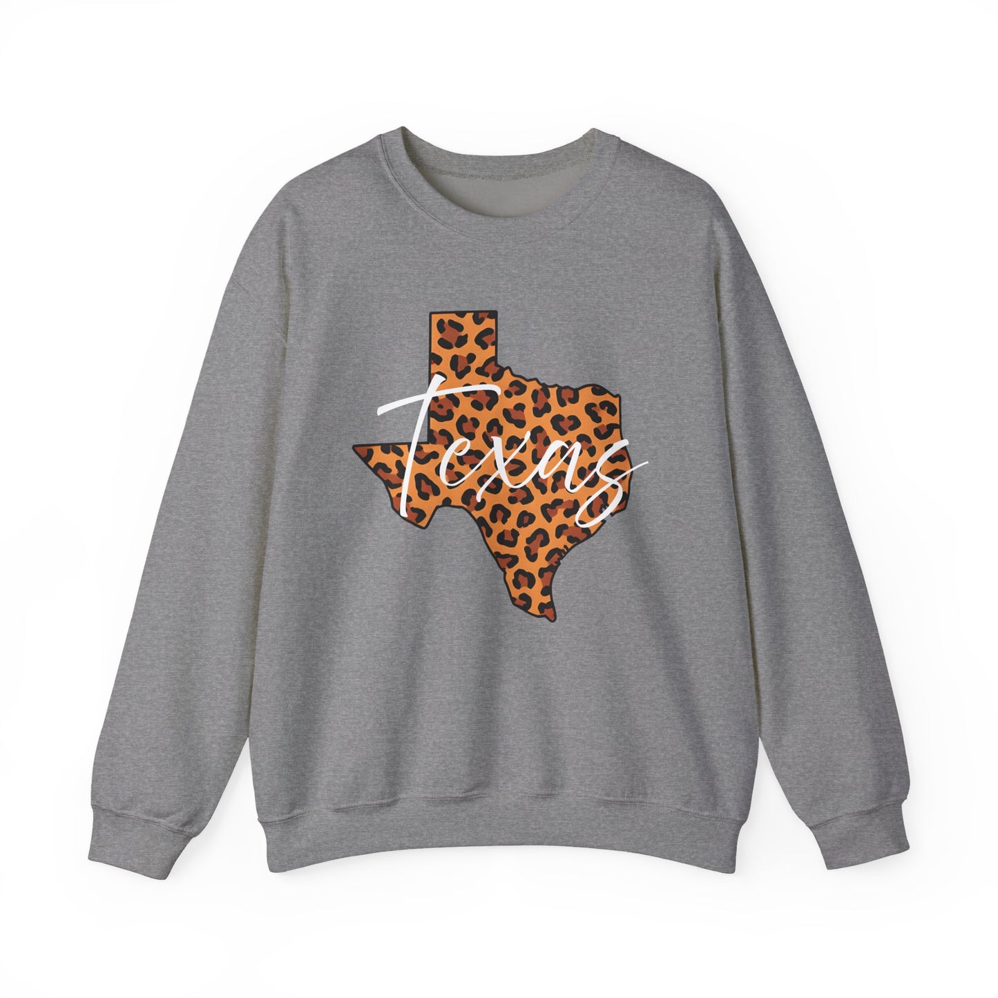 Leopard Print Texas Sweatshirt, Animal Print Pullover, Unisex Crewneck, Texas Gift, Cozy Leopard Sweatshirt, Wildlife Lover