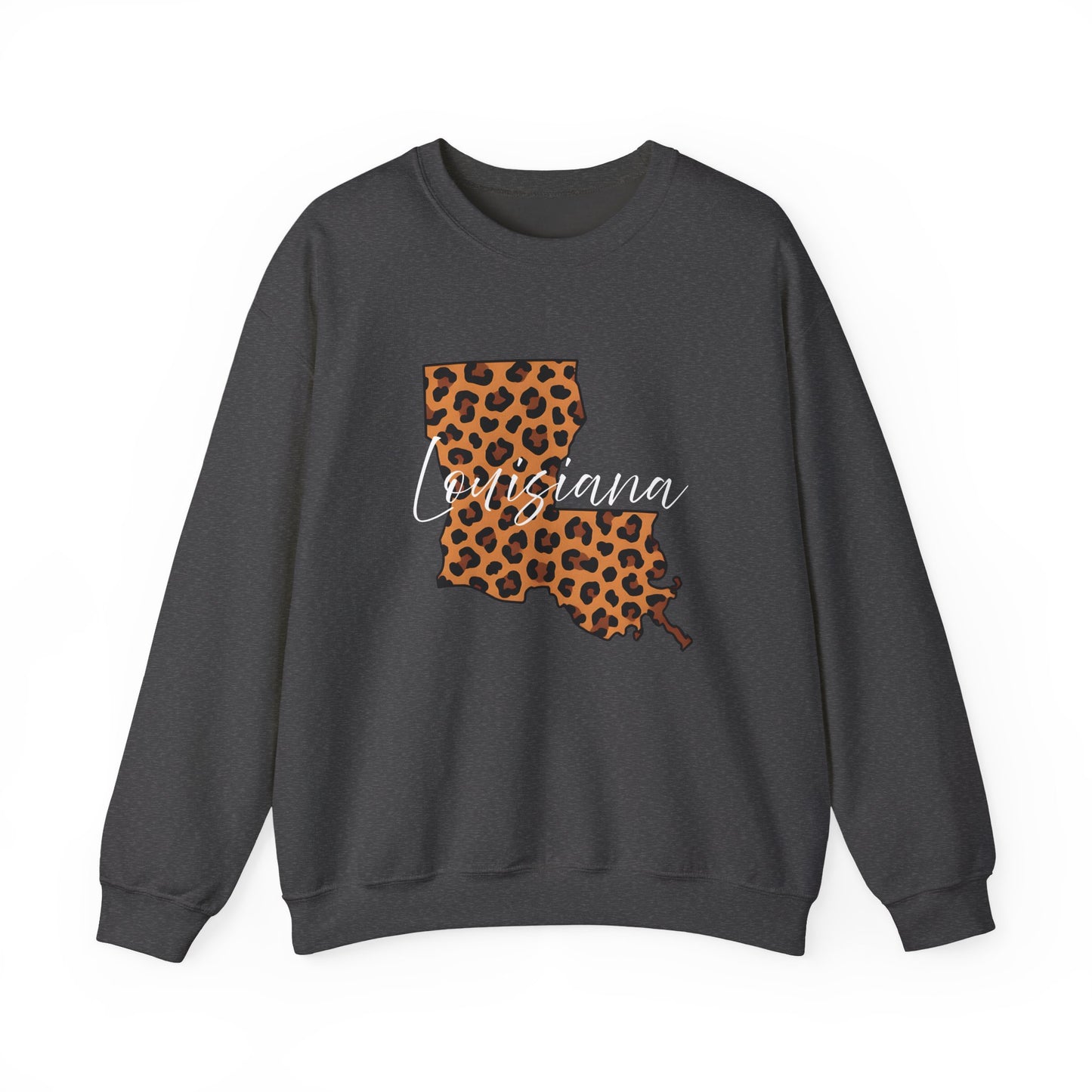 Leopard Print Louisiana Sweatshirt, Animal Print Pullover, Unisex Crewneck, Louisiana Gift, Cozy Leopard Sweatshirt, Wildlife Lover