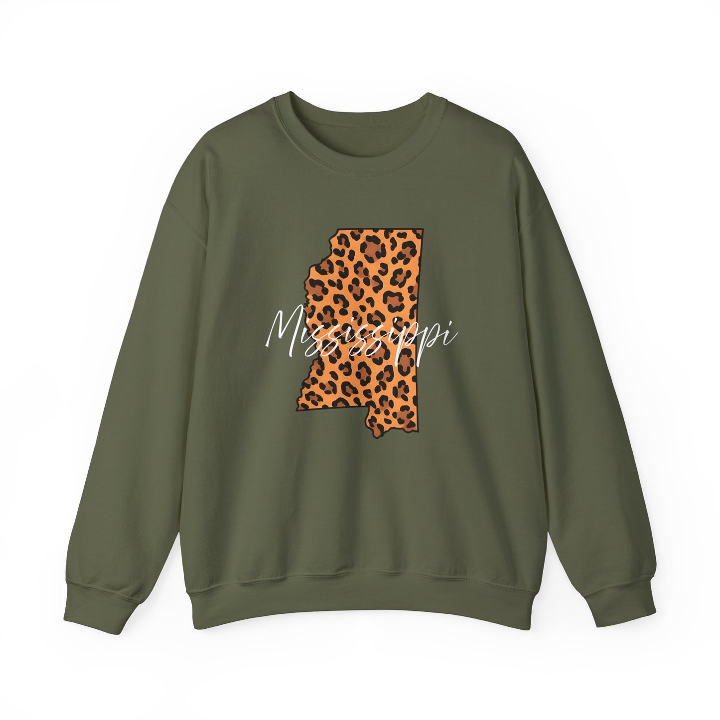 Leopard Print Mississippi Sweatshirt, Animal Print Pullover, Unisex Crewneck, Mississippi Gift, Cozy Leopard Sweatshirt