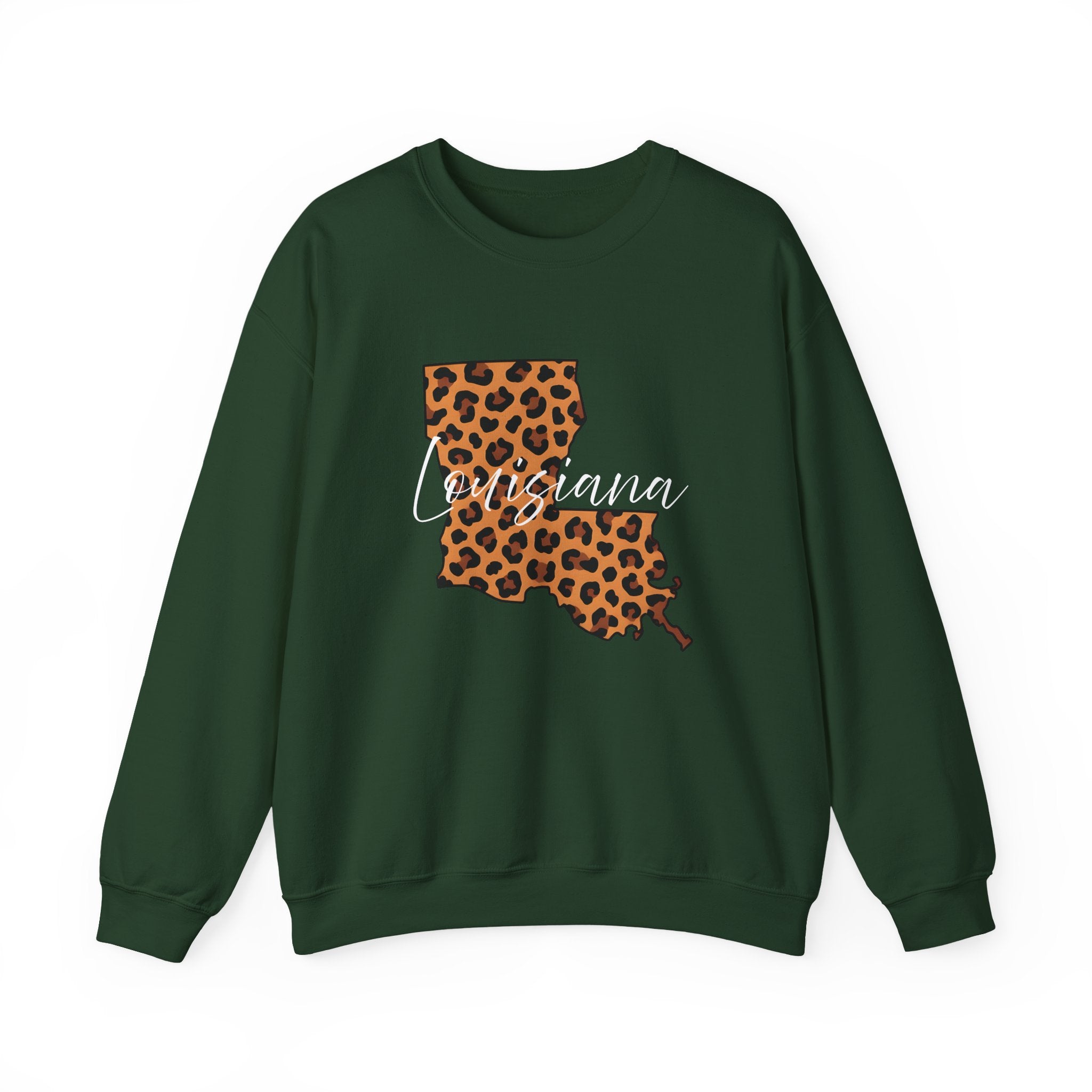 Leopard Print Louisiana Sweatshirt, Animal Print Pullover, Unisex Crewneck, Louisiana Gift, Cozy Leopard Sweatshirt, Wildlife Lover