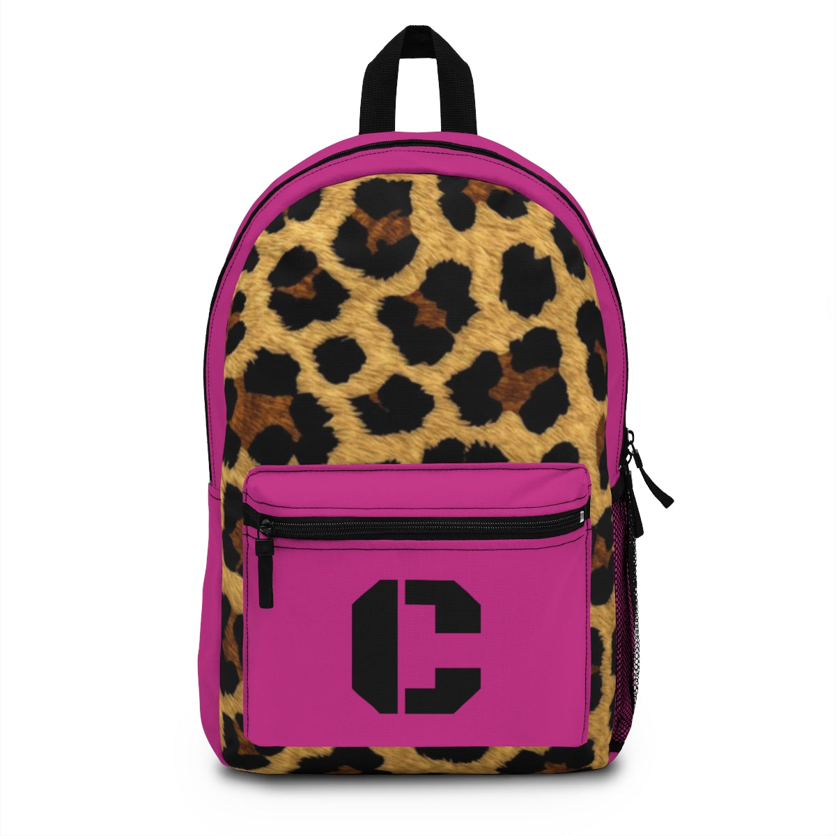 Leopard Print Pocket Backpack | Canvas Bag - Pink