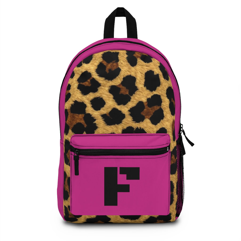 Leopard Print Pocket Backpack | Canvas Bag - Pink