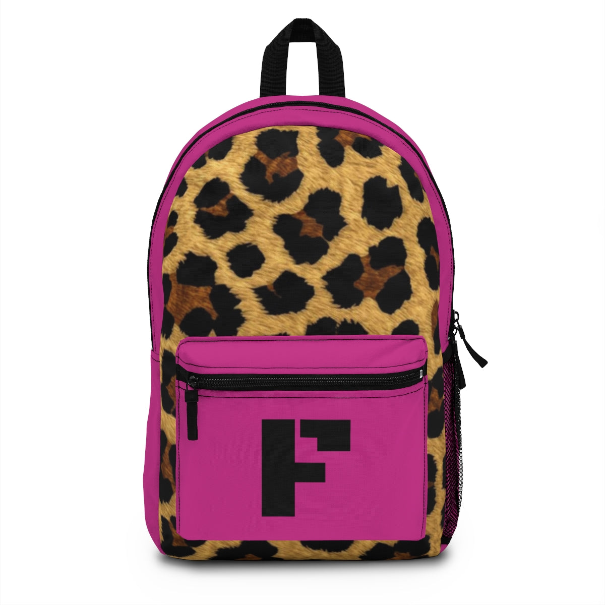 Leopard Print Pocket Backpack | Canvas Bag - Pink