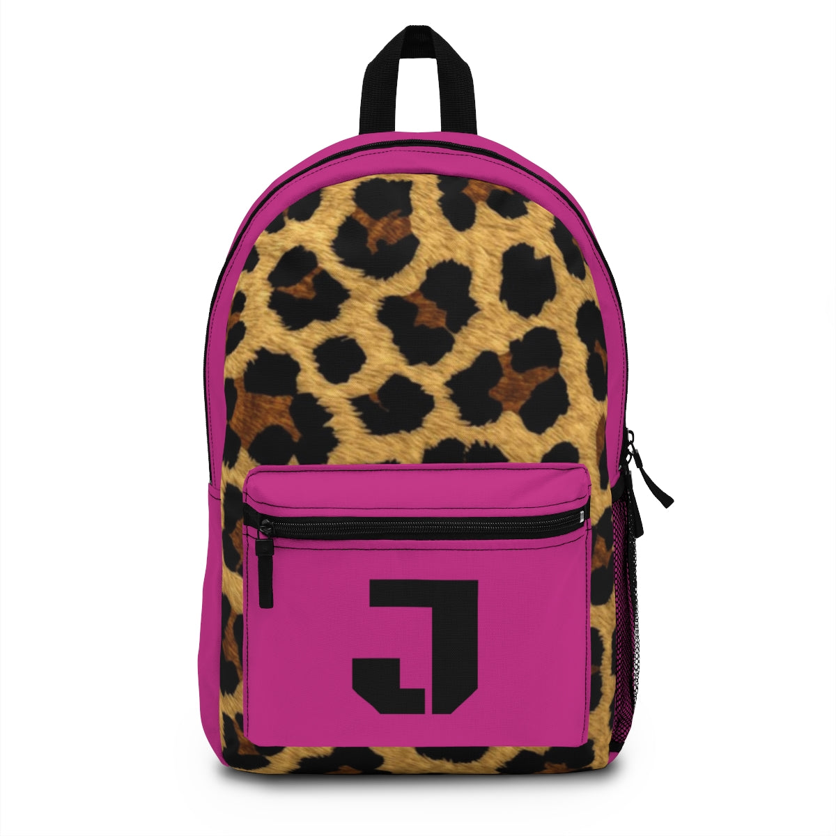 Leopard Print Pocket Backpack | Canvas Bag - Pink