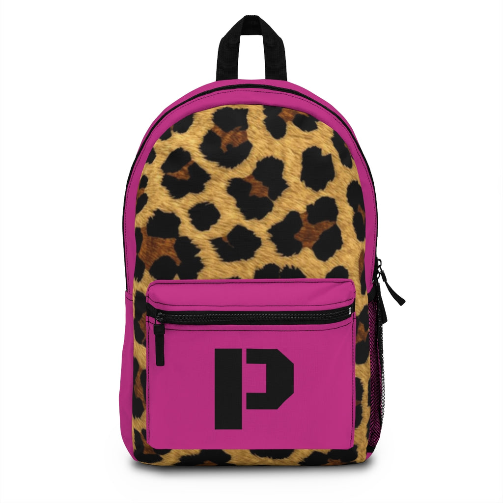 Leopard Print Pocket Backpack | Canvas Bag - Pink