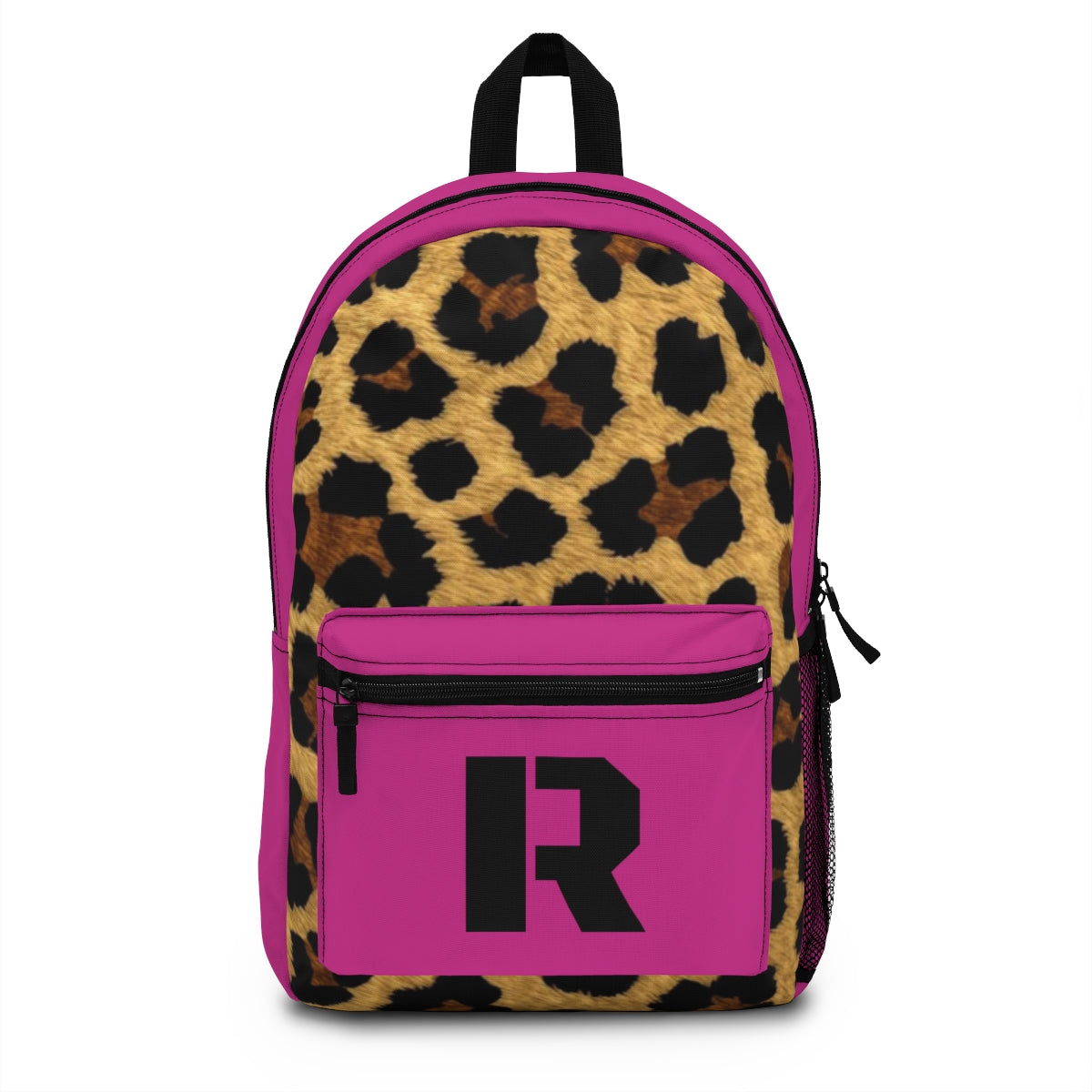 Leopard Print Pocket Backpack | Canvas Bag - Pink