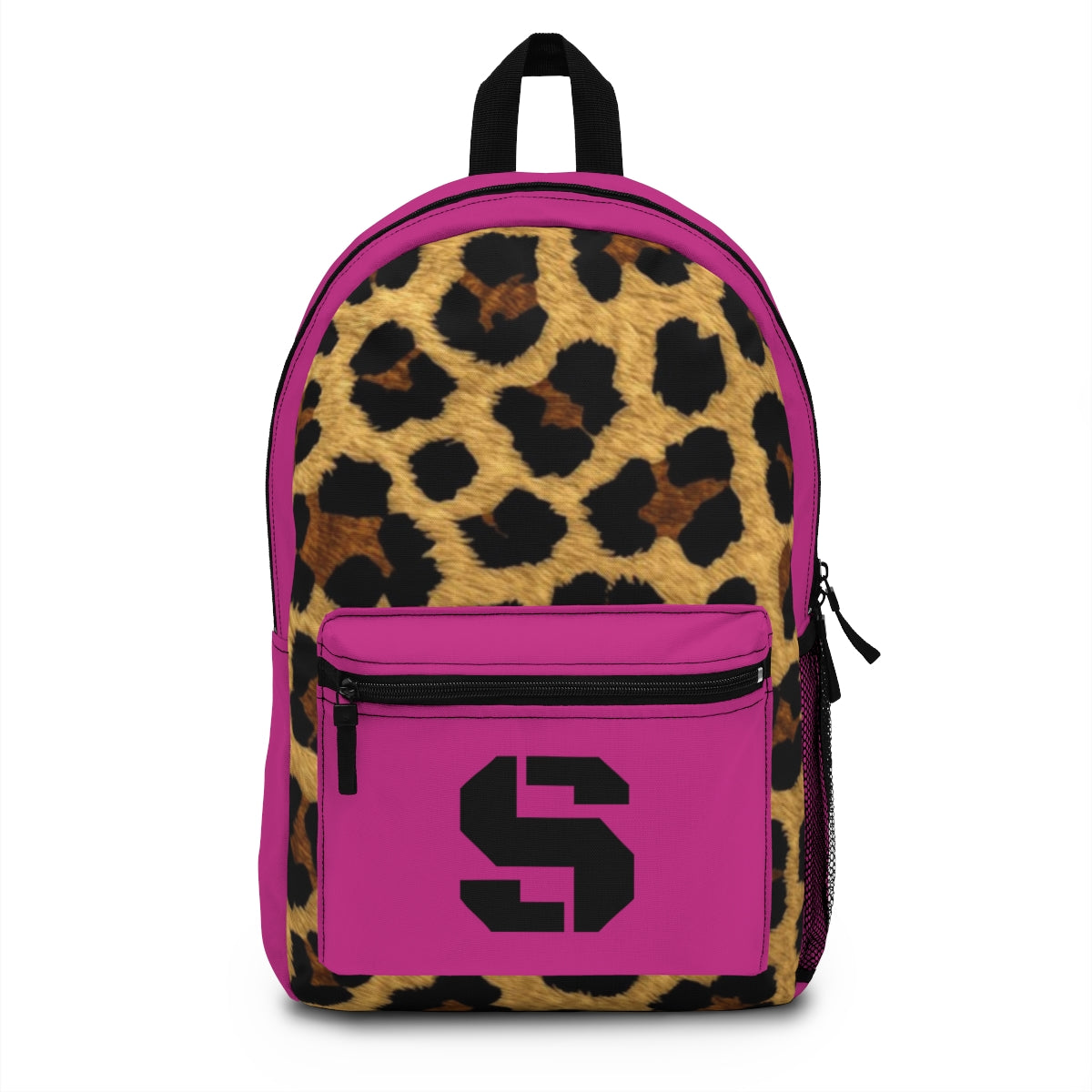 Leopard Print Pocket Backpack | Canvas Bag - Pink