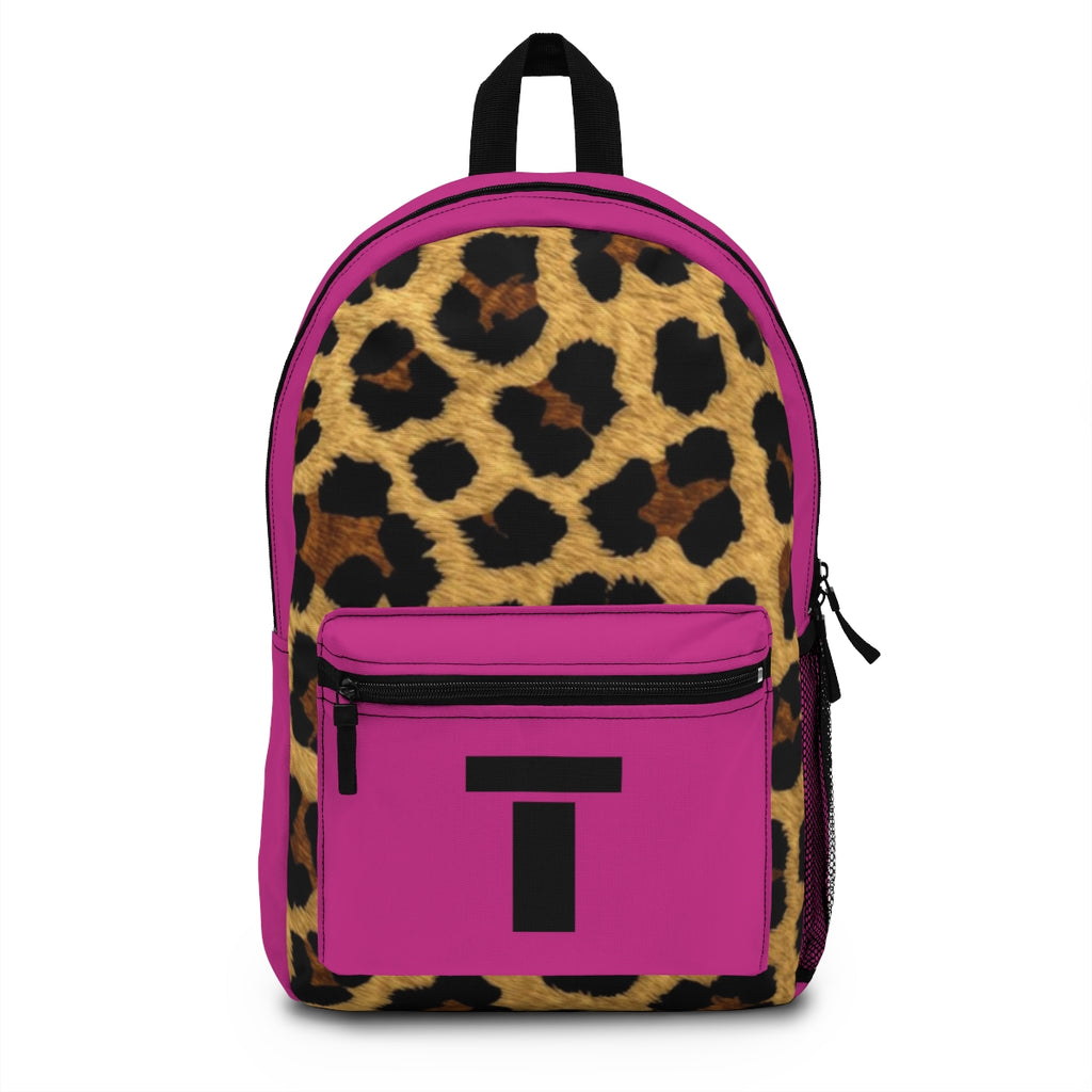 Leopard Print Pocket Backpack | Canvas Bag - Pink