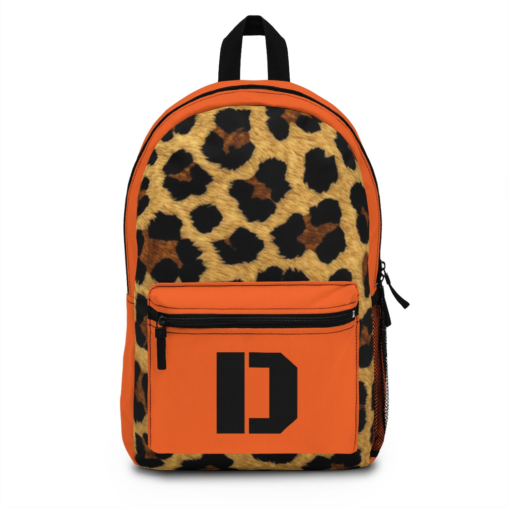 Leopard Print Pocket Backpack | Canvas Bag - Orange