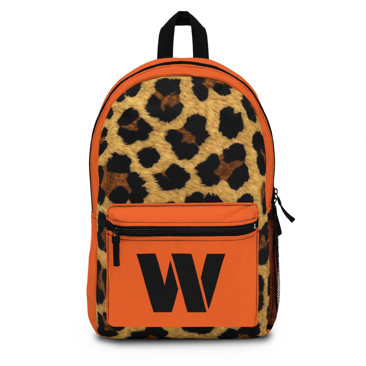 Leopard Print Pocket Backpack | Canvas Bag - Orange