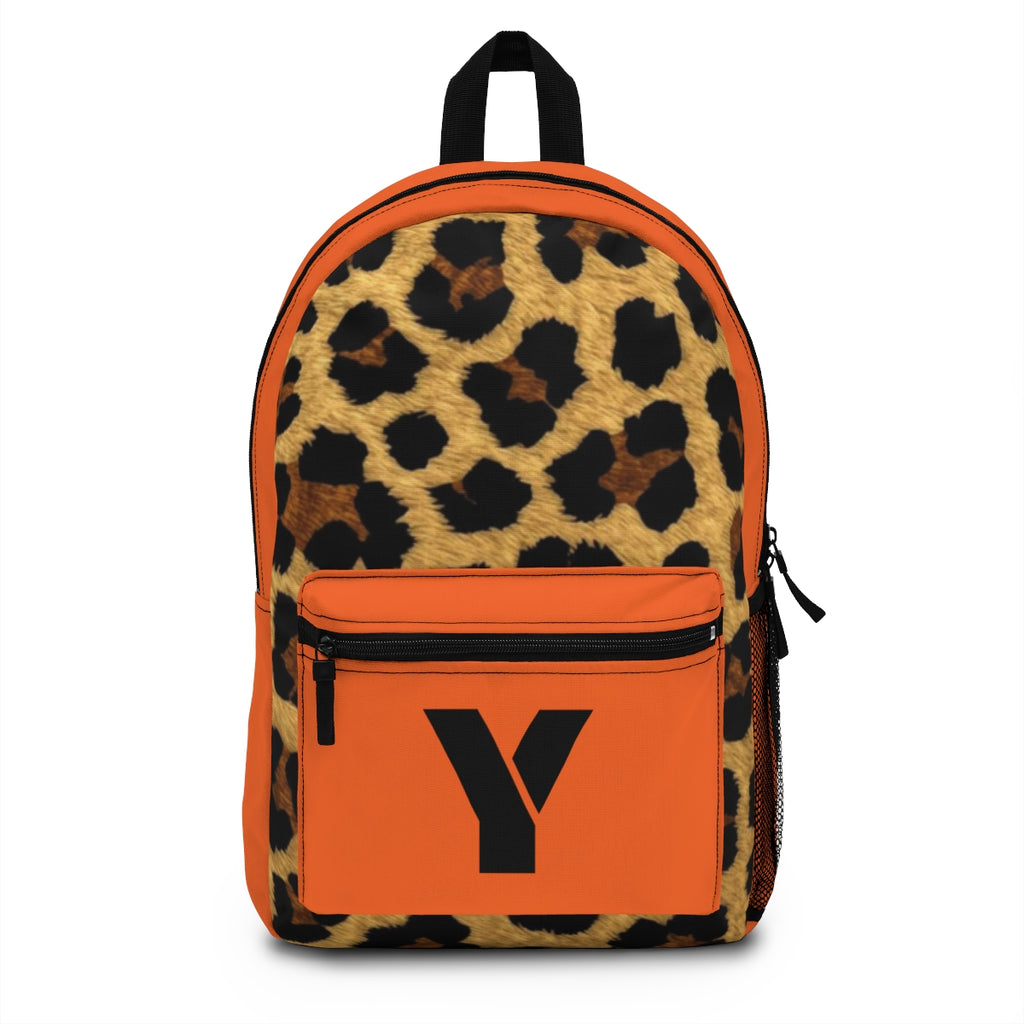 Leopard Print Pocket Backpack | Canvas Bag - Orange