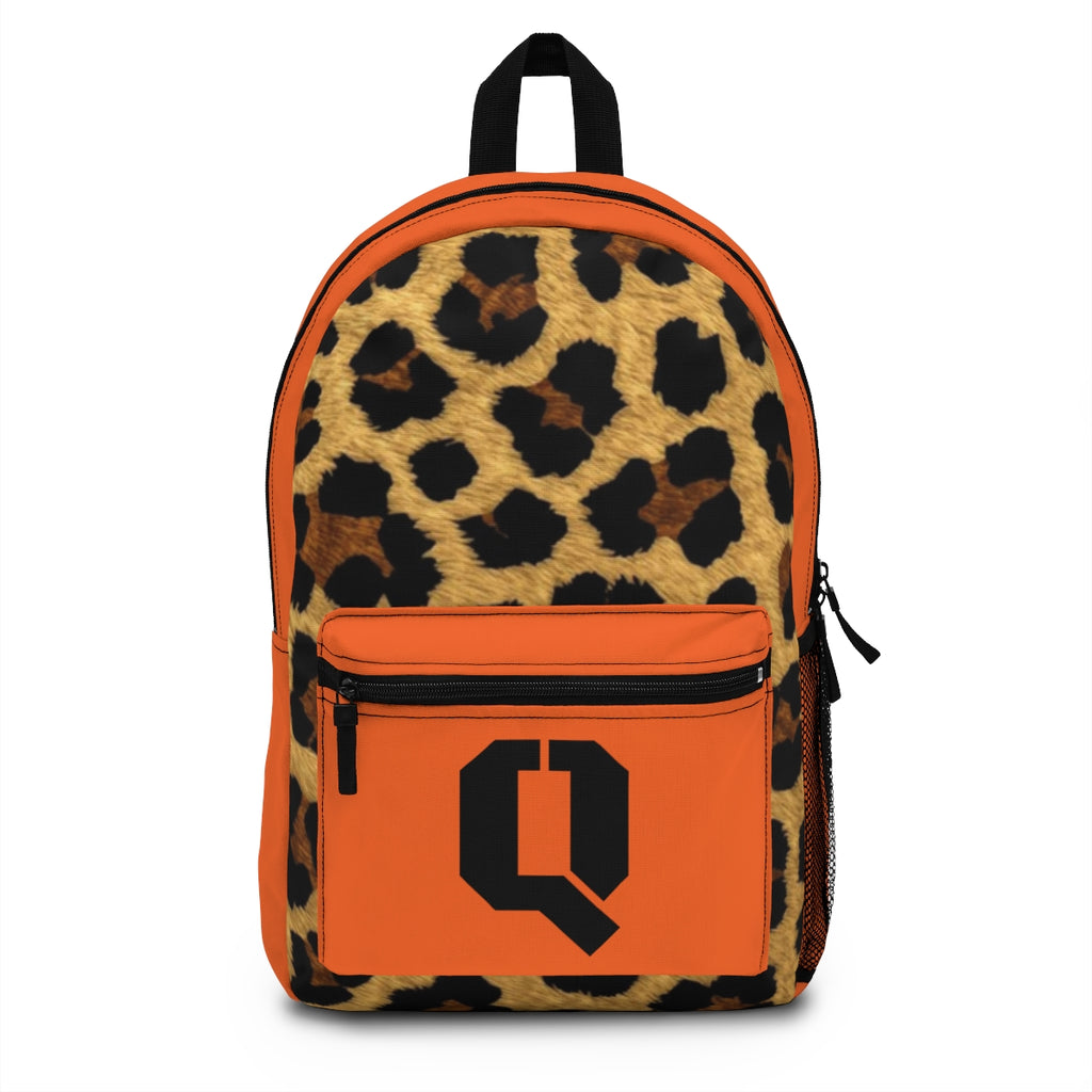 Leopard Print Pocket Backpack | Canvas Bag - Orange