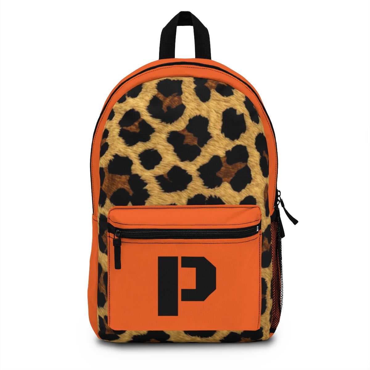 Leopard Print Pocket Backpack | Canvas Bag - Orange