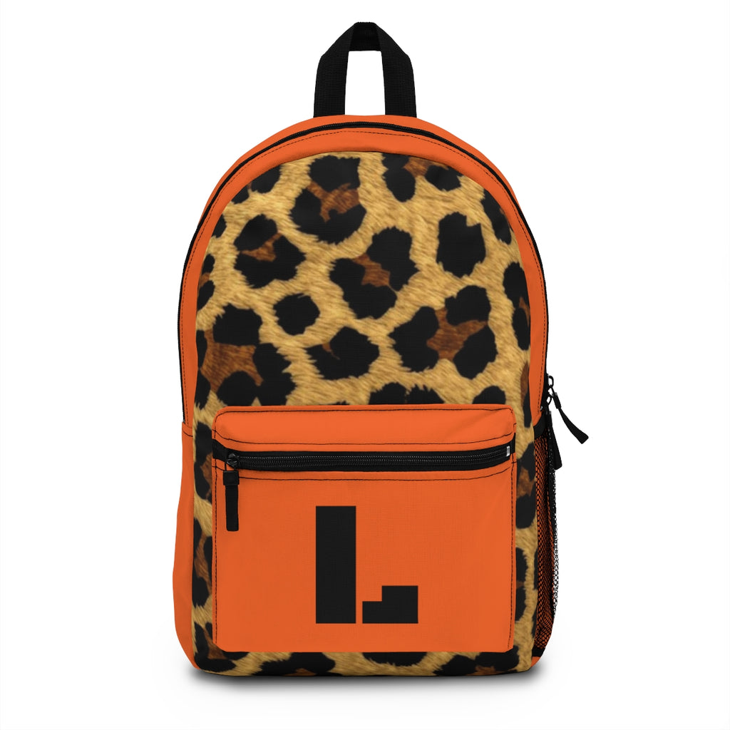 Leopard Print Pocket Backpack | Canvas Bag - Orange