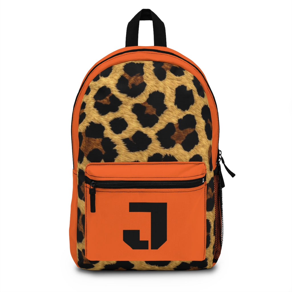 Leopard Print Pocket Backpack | Canvas Bag - Orange