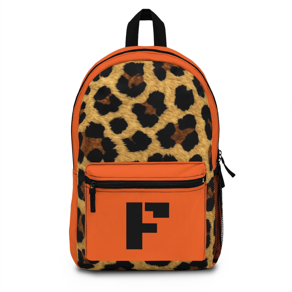 Leopard Print Pocket Backpack | Canvas Bag - Orange