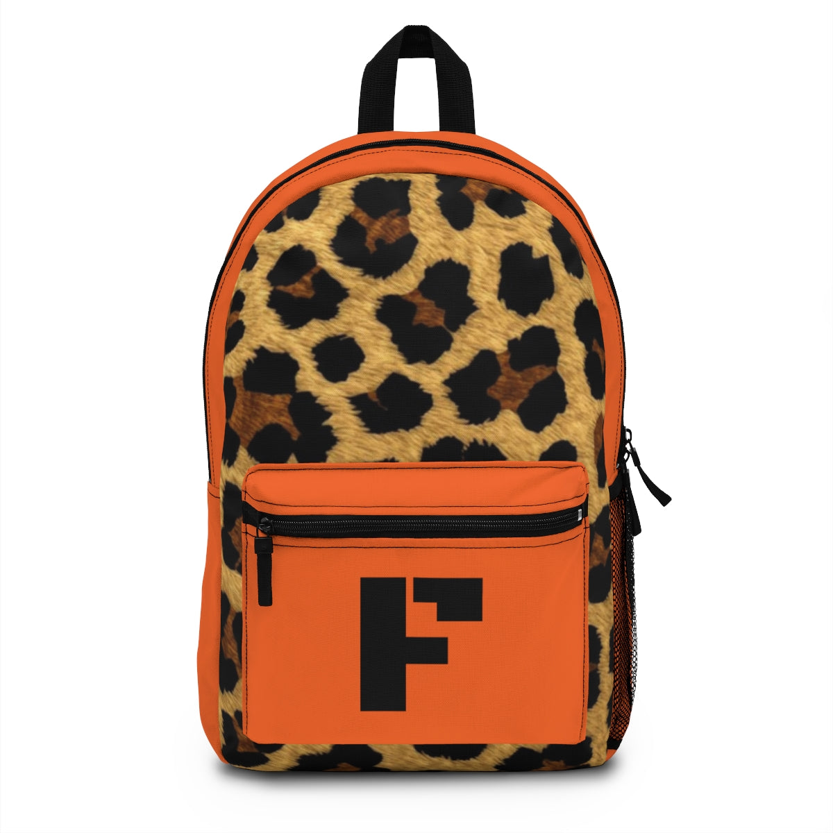 Leopard Print Pocket Backpack | Canvas Bag - Orange